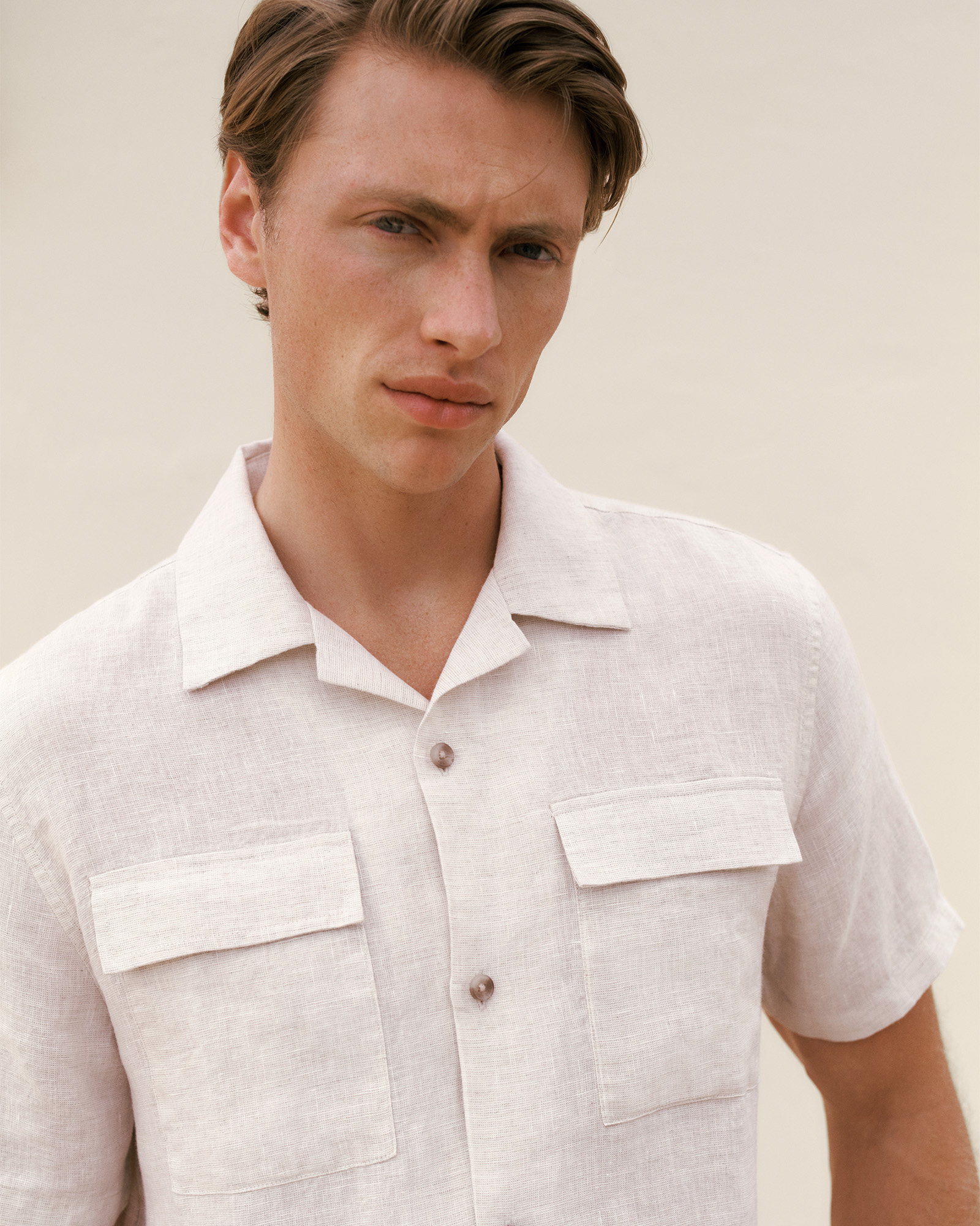 Linen Pocket Detail Short Sleeve Shirt in Flax