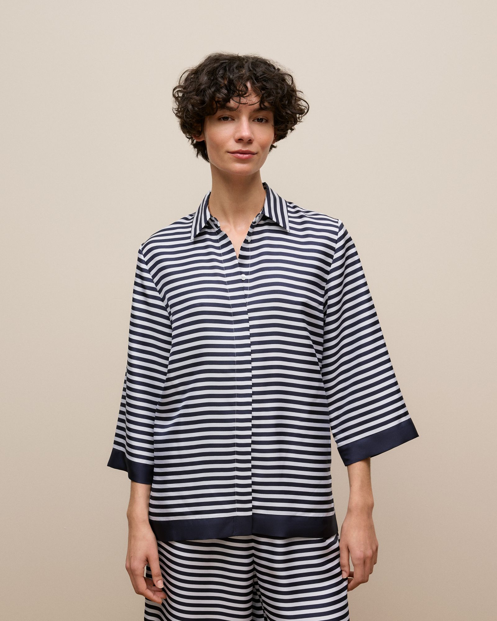 Silk Twill Stripe Shirt in Night Sky