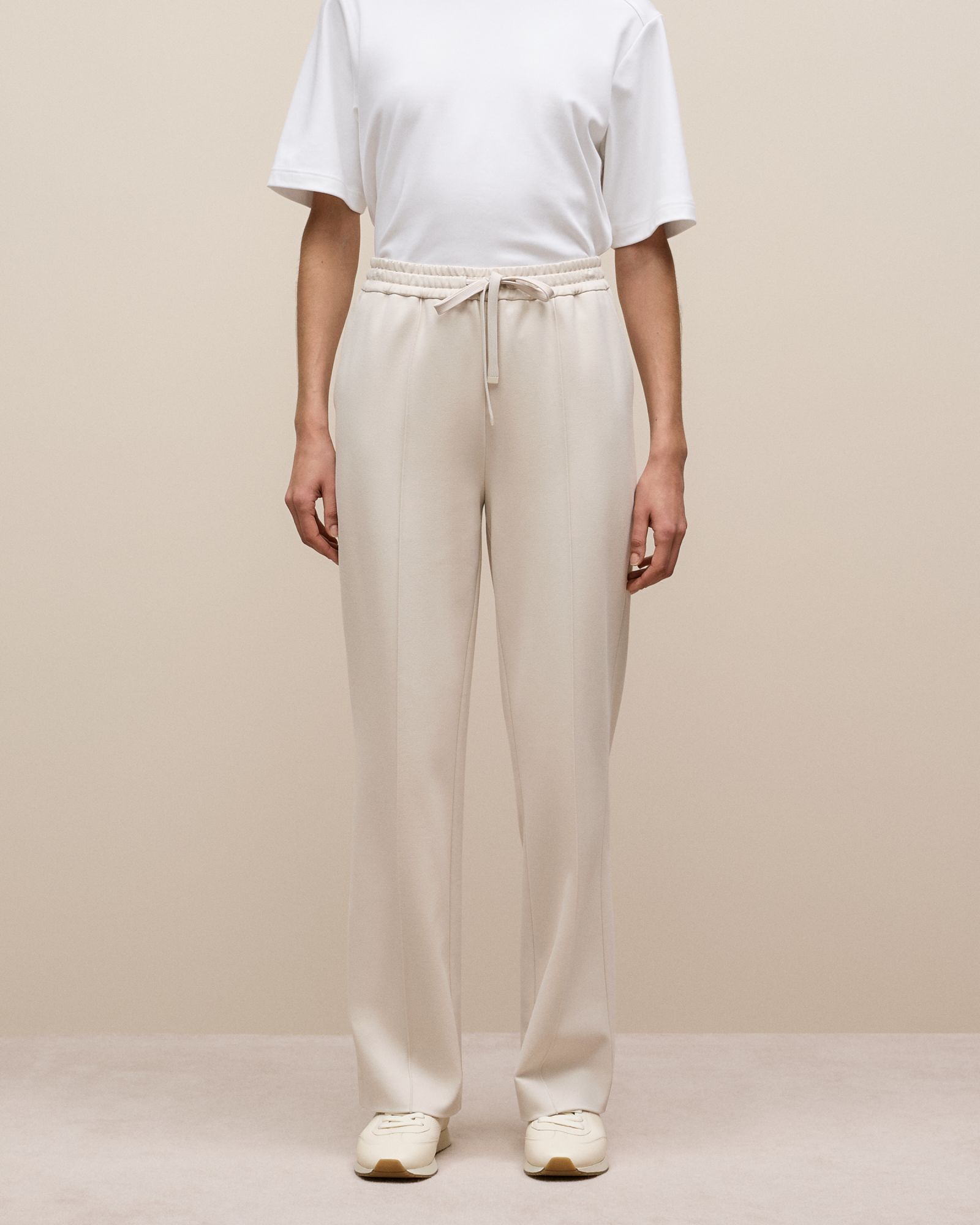 Ponte Pintucked Wide Leg Pant in Stone
