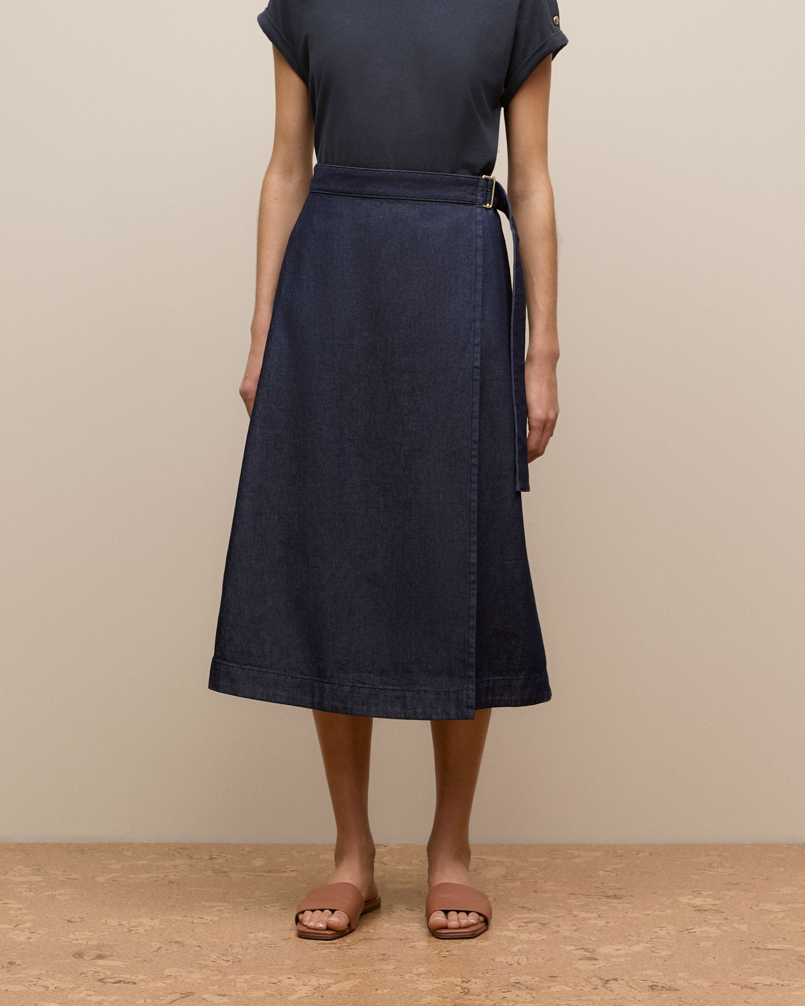 Denim Wrap Skirt in Indigo Rinse