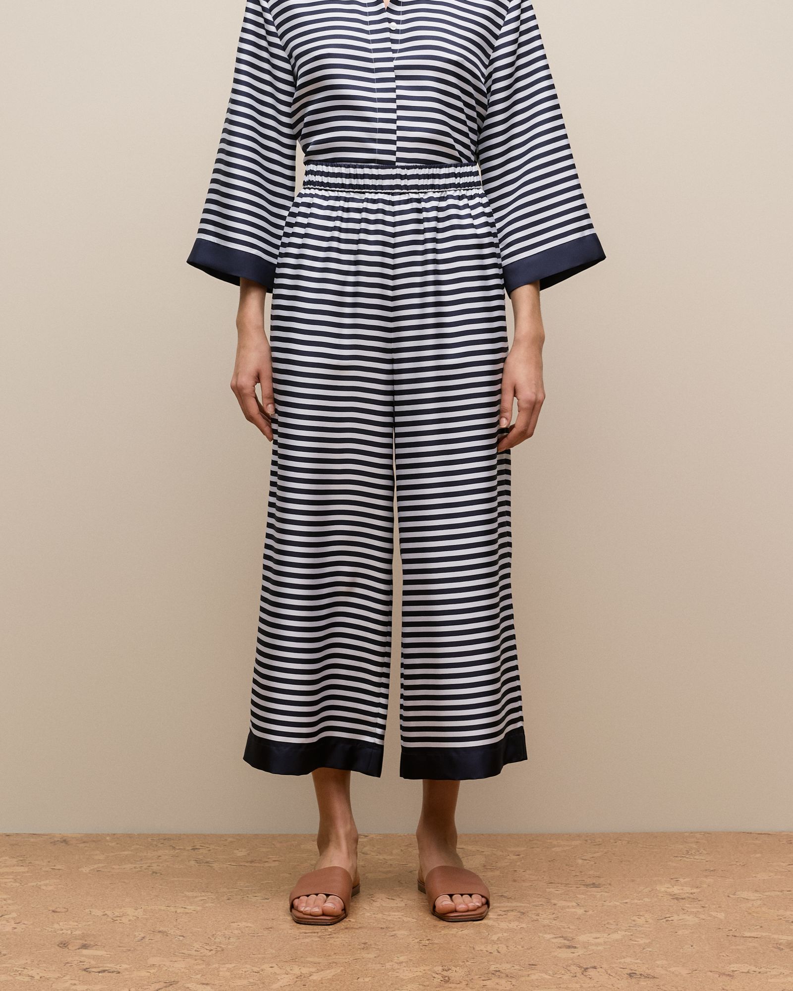 Silk Stripe Cropped Pant in Night Sky