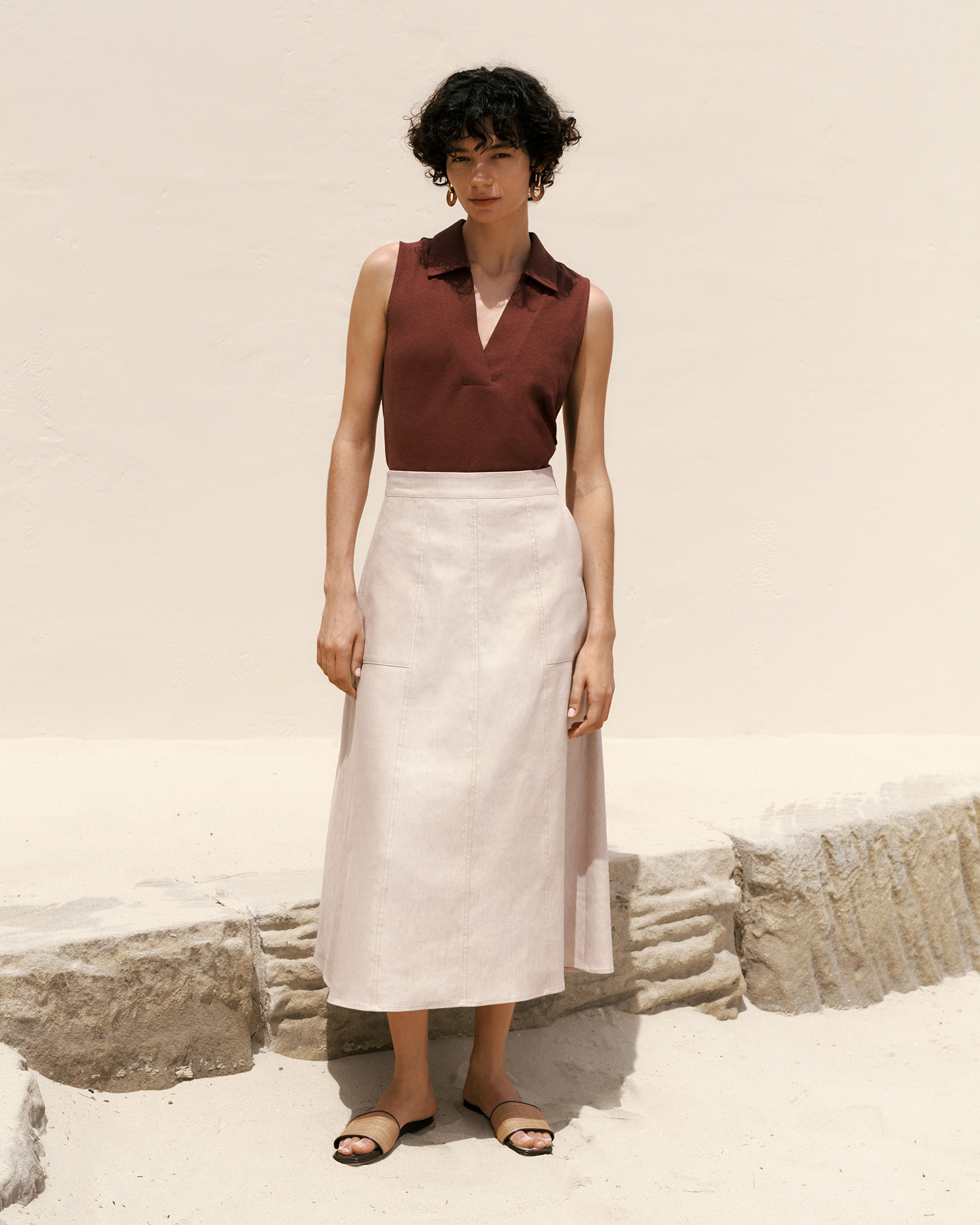 Yarn Dyed Linen Blend Skirt in Flax