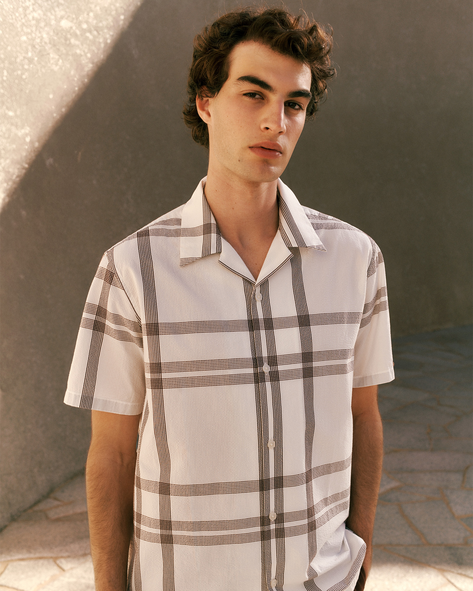 Seersucker Check Camp Shirt in White