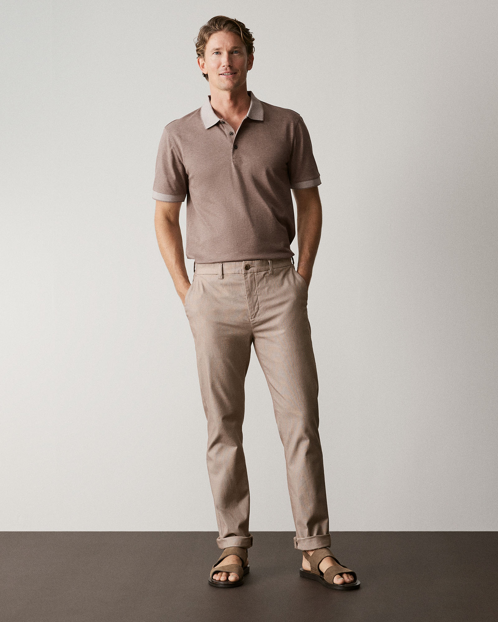 Regular Fit Yarn Dyed Cotton Dobby Chino in Cocoa