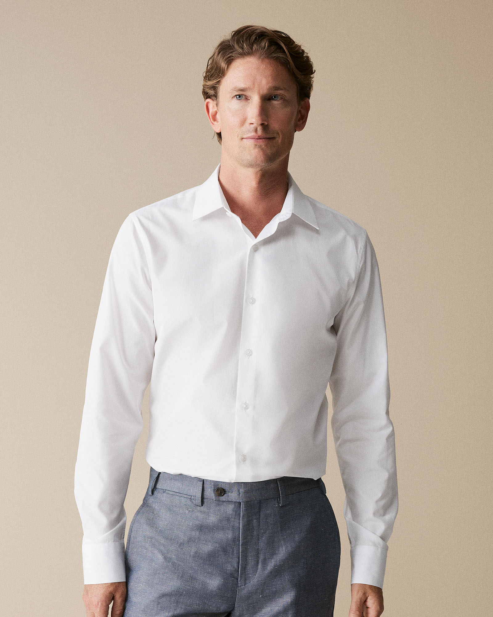 Tailored Fit Italian Cotton Poplin Shirt in White
