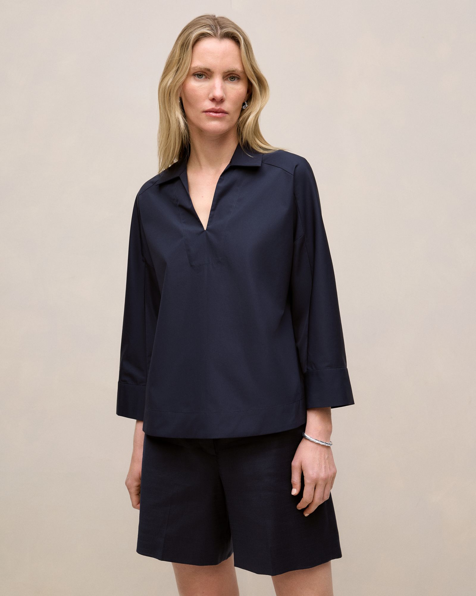 Fine Poplin Popover Shirt in Night Sky