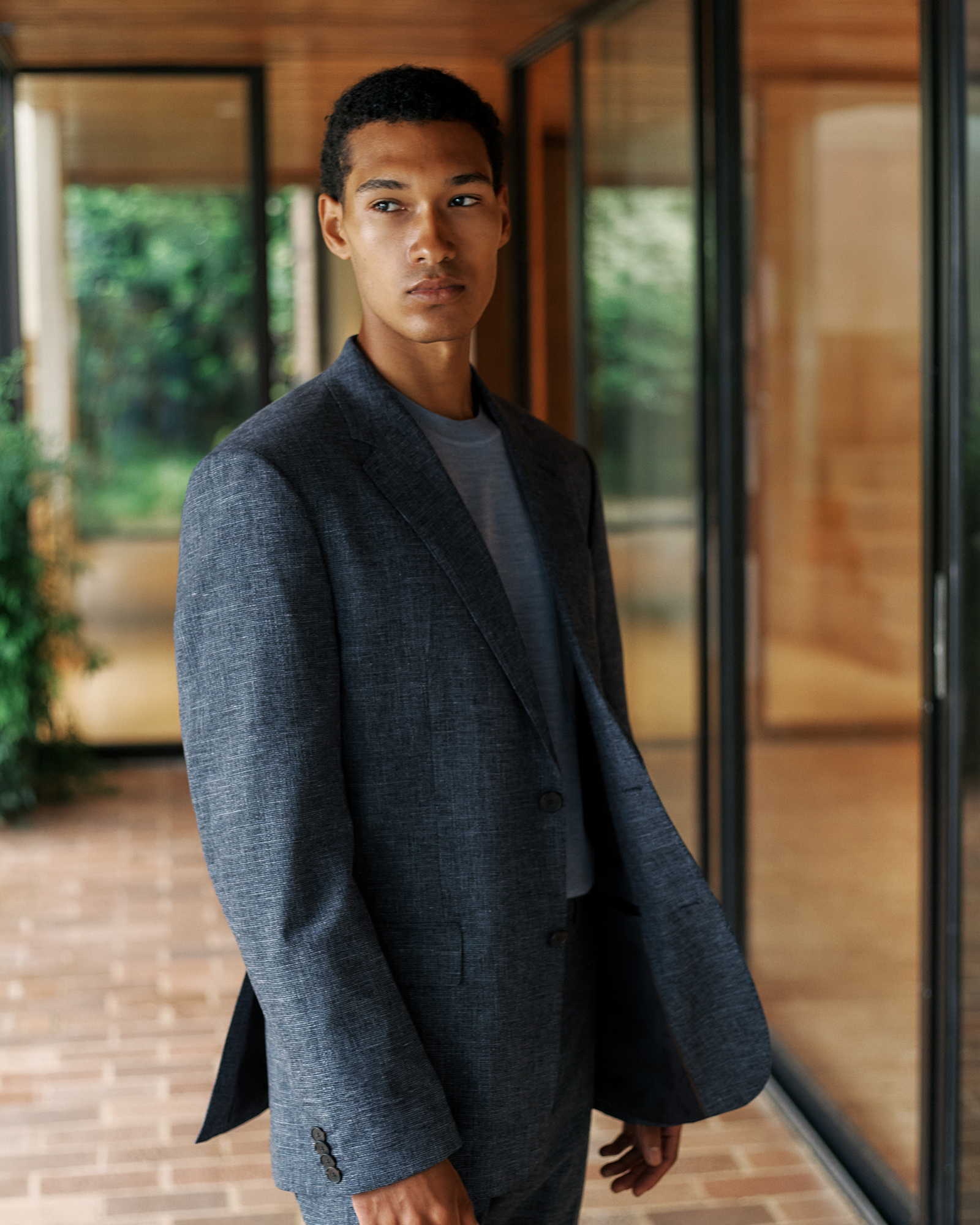 Cotton Wool Blend Blazer in Navy