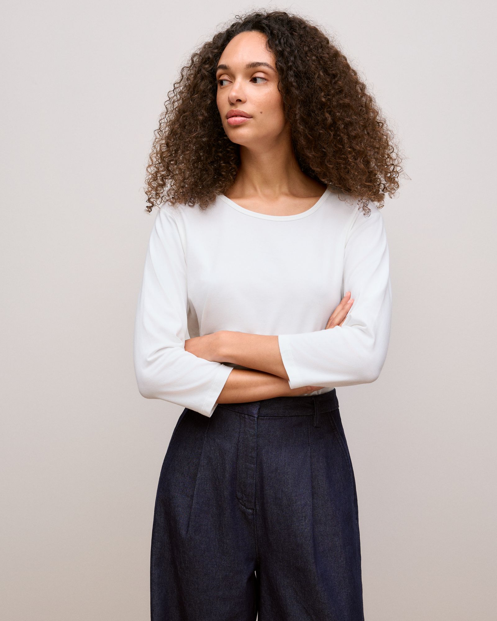 Cotton 3/4 Sleeve T-shirt in Marshmallow