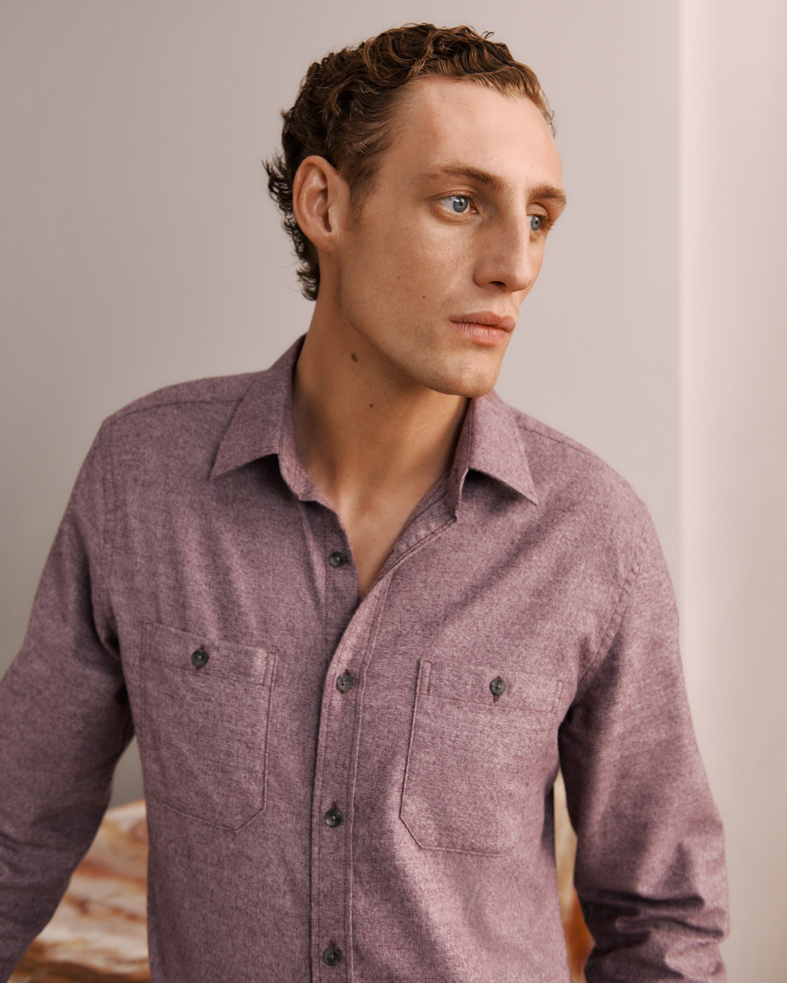 Regular Fit Jaspe Cotton Shirt in Burgundy