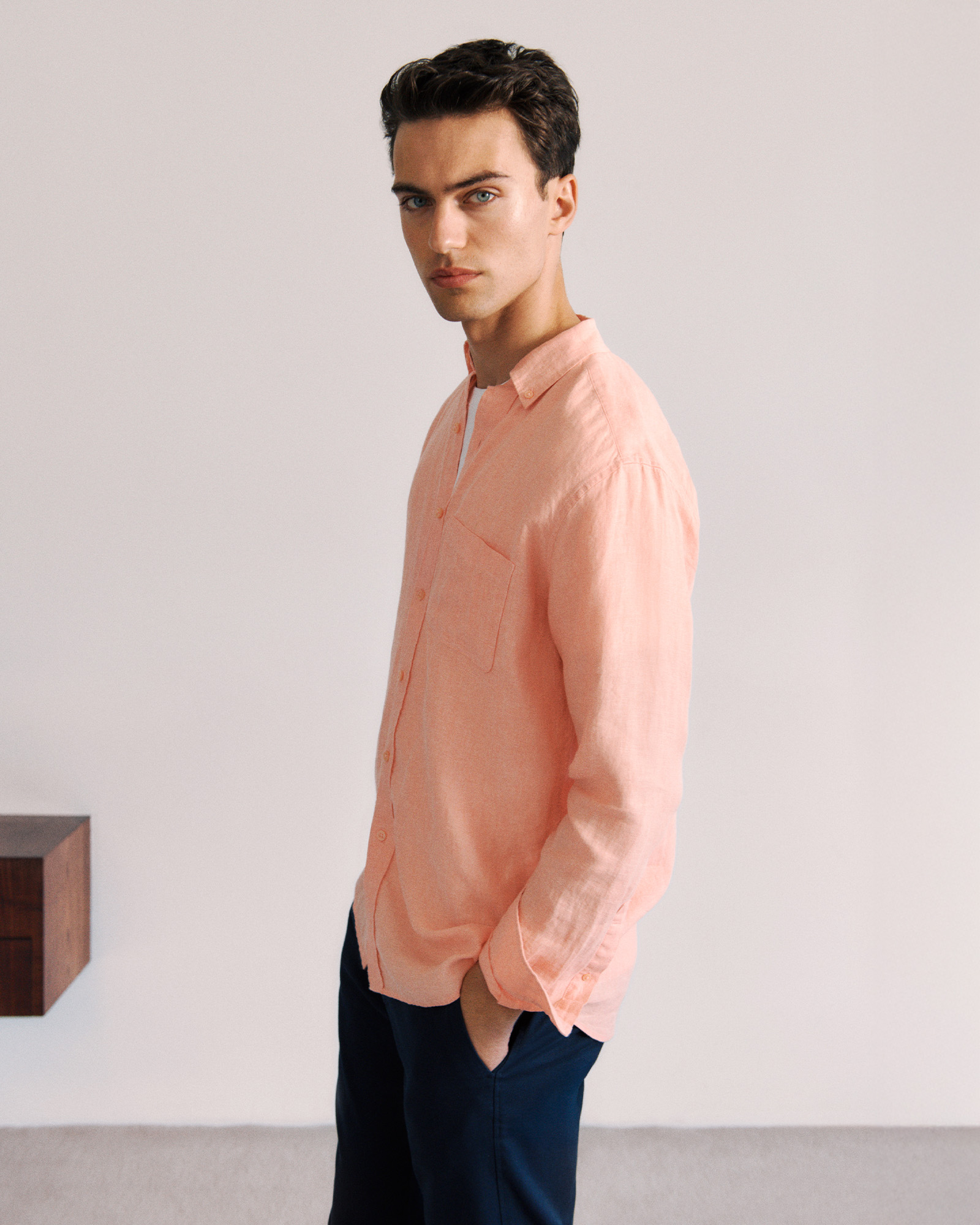 Regular Fit Linen End On End Shirt in Shell Pink