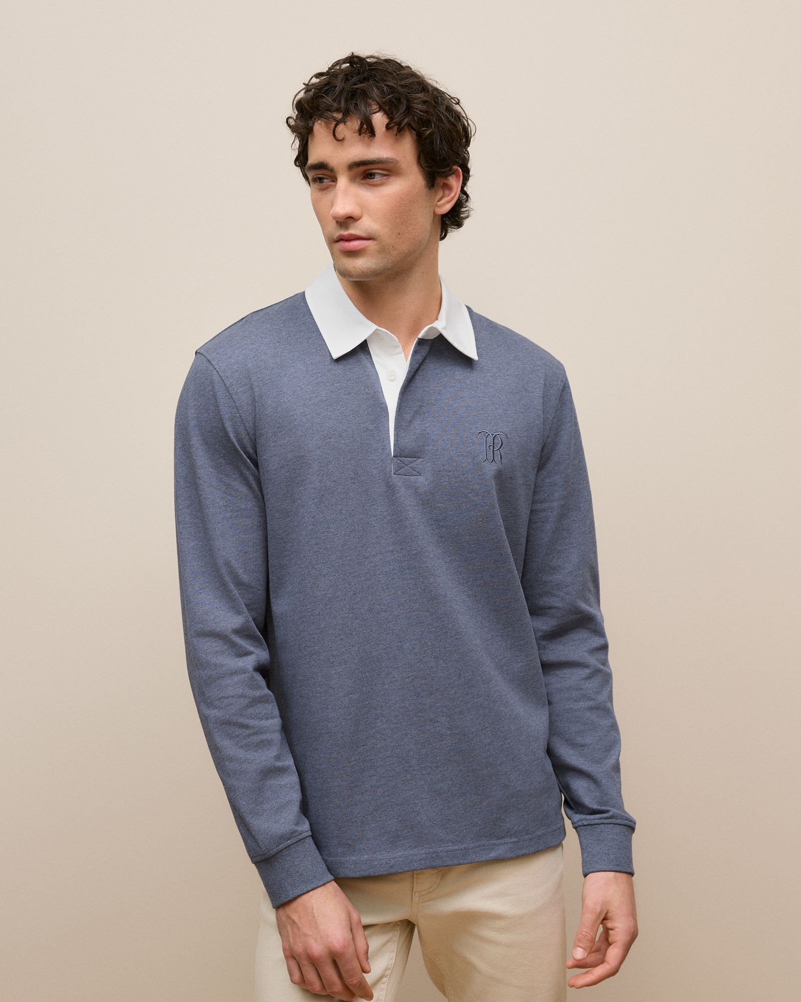 Jersey Cotton Monogram Rugby in Denim Blue Marle