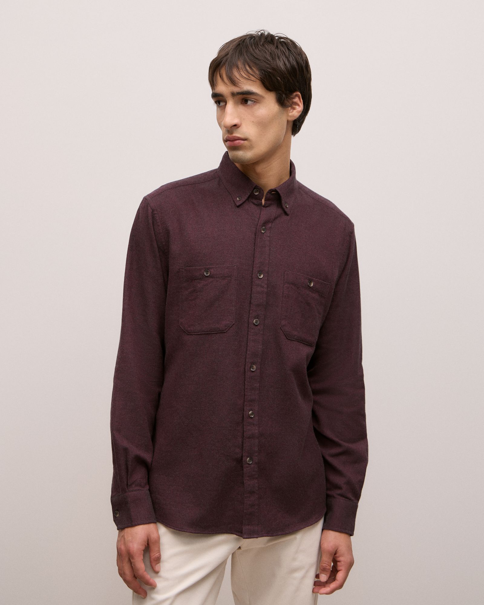 Brushed Cotton Melange Shirt in Fudge