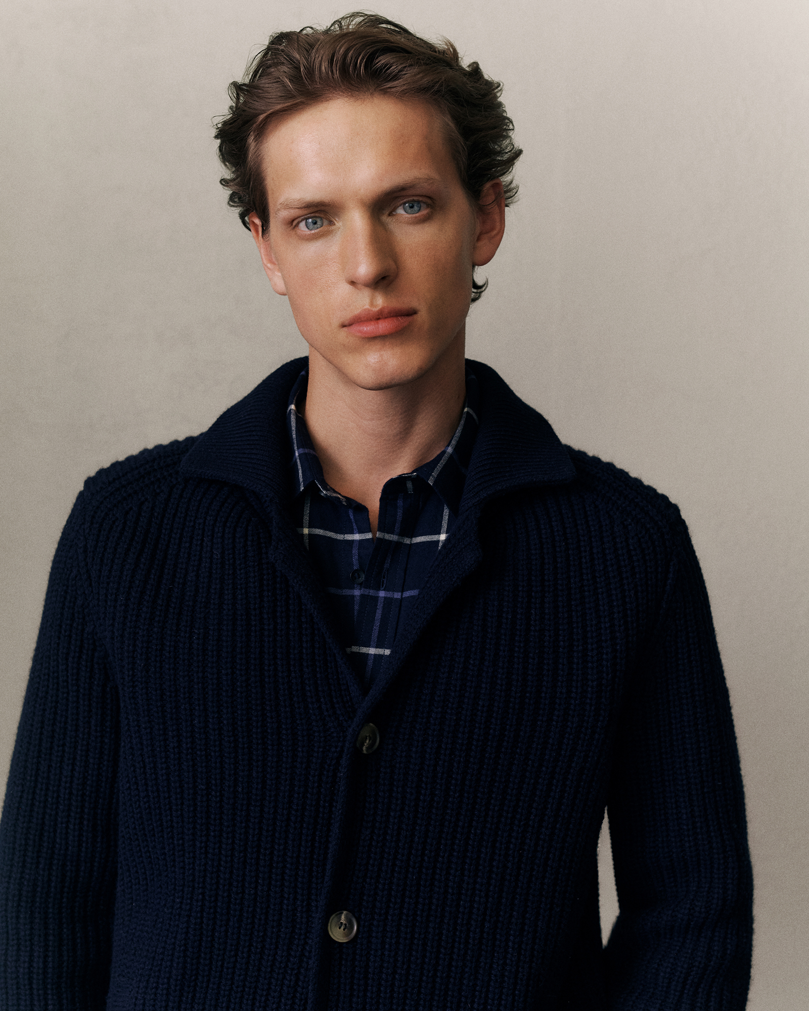 Merino Lapel Cardigan in Navy
