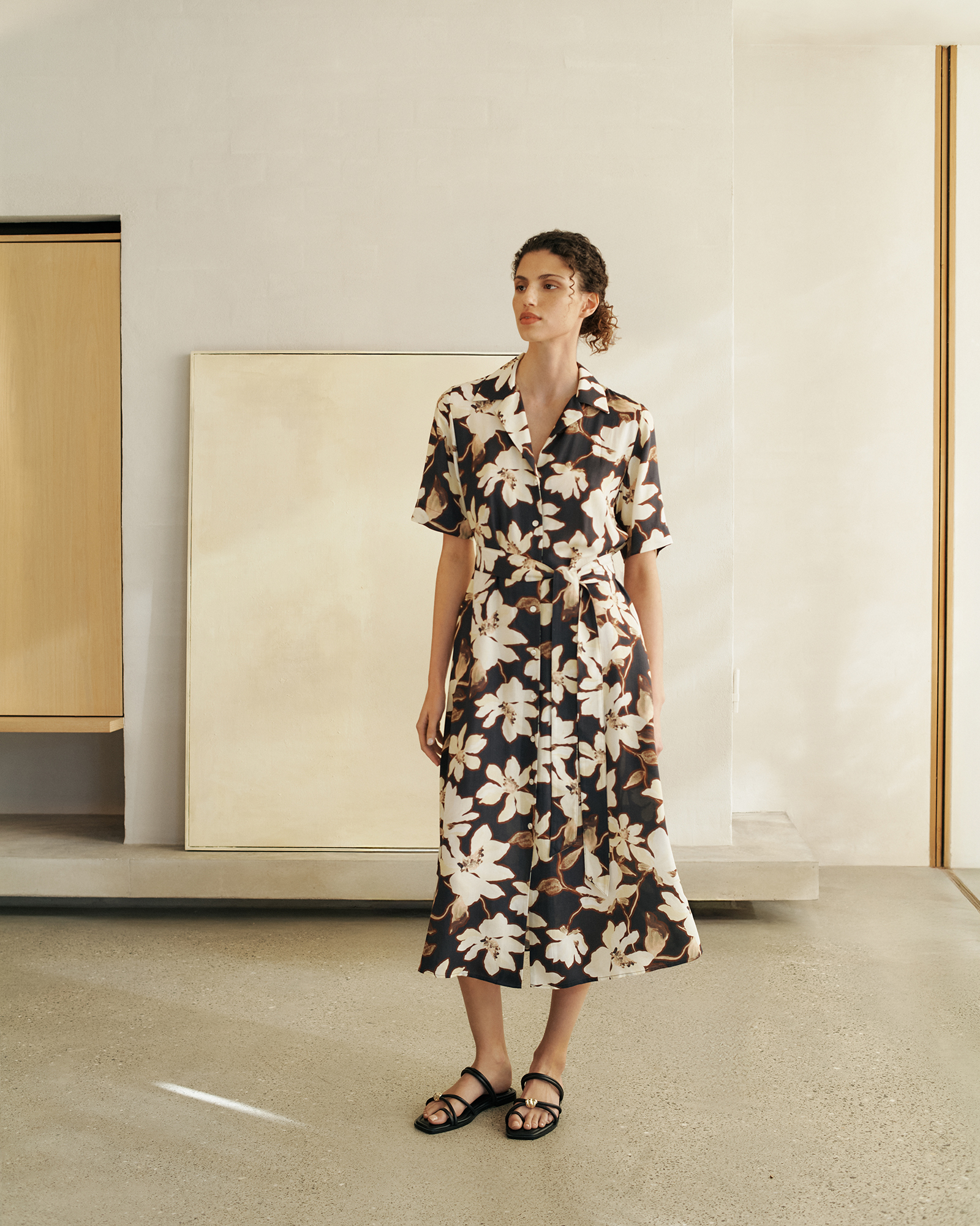 Calais Short Sleeve Shirt Dress in Black