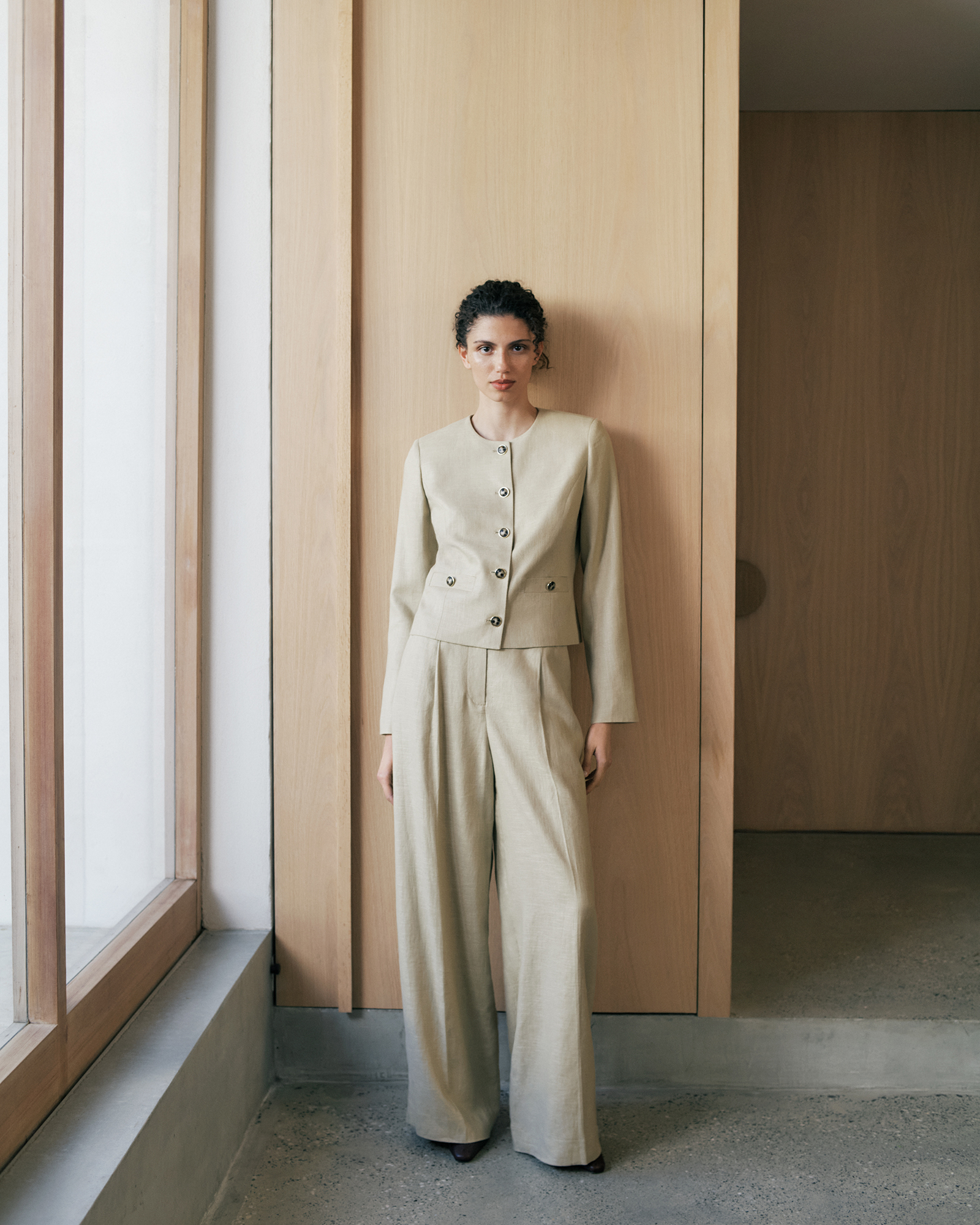 Textured Collarless Jacket in Clay