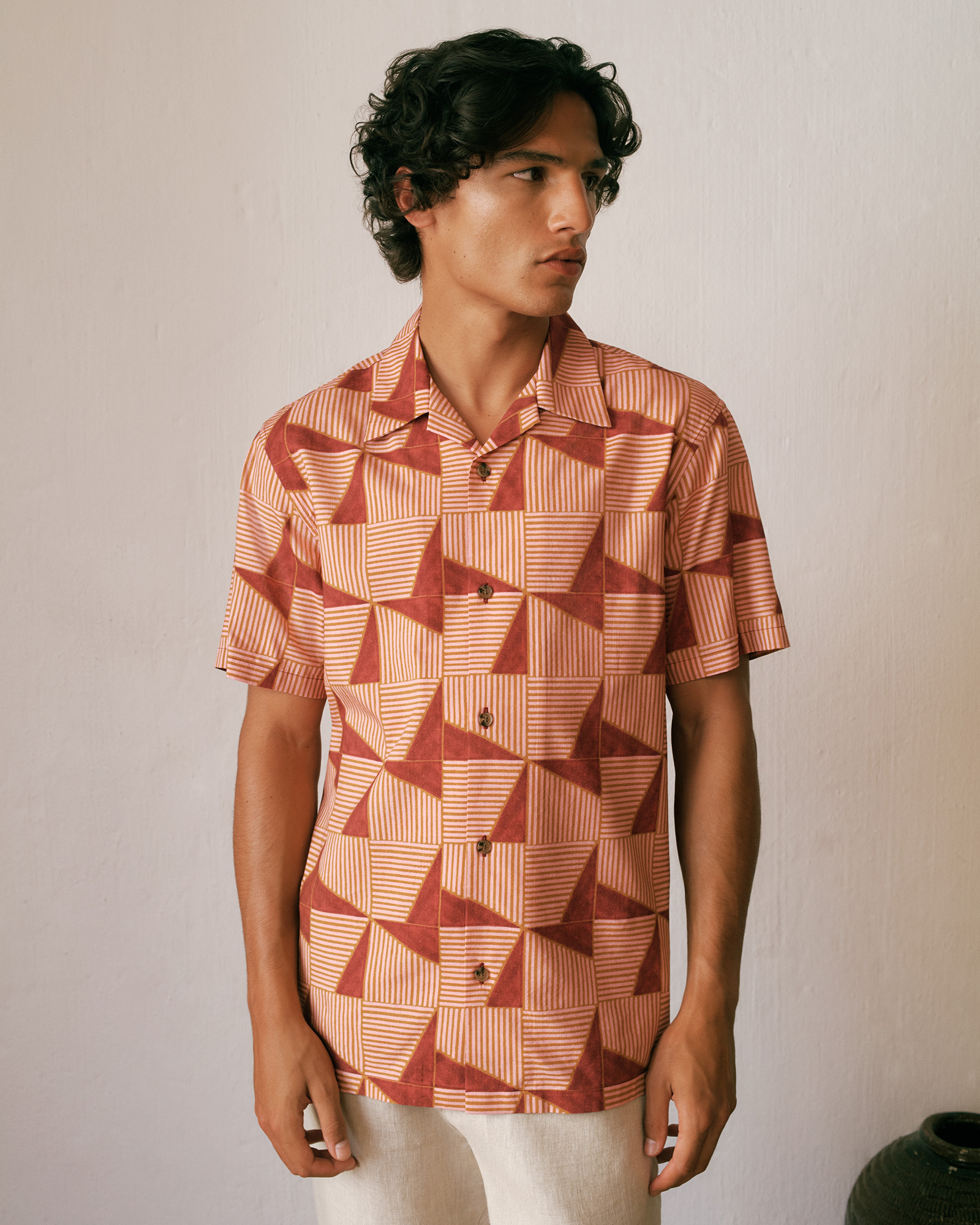 Escher Camp Collar Shirt in Crimson
