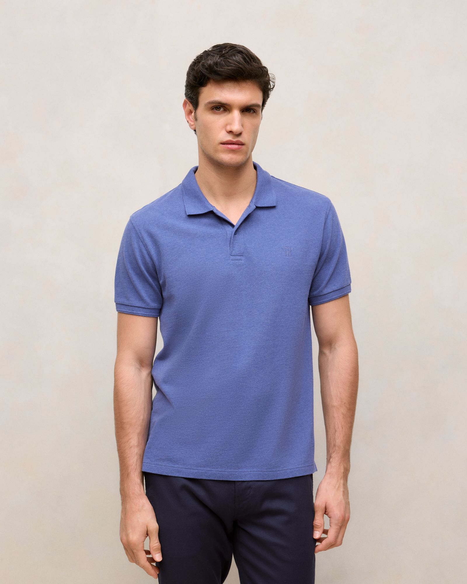 Pique Marle Monogram Polo in True Blue