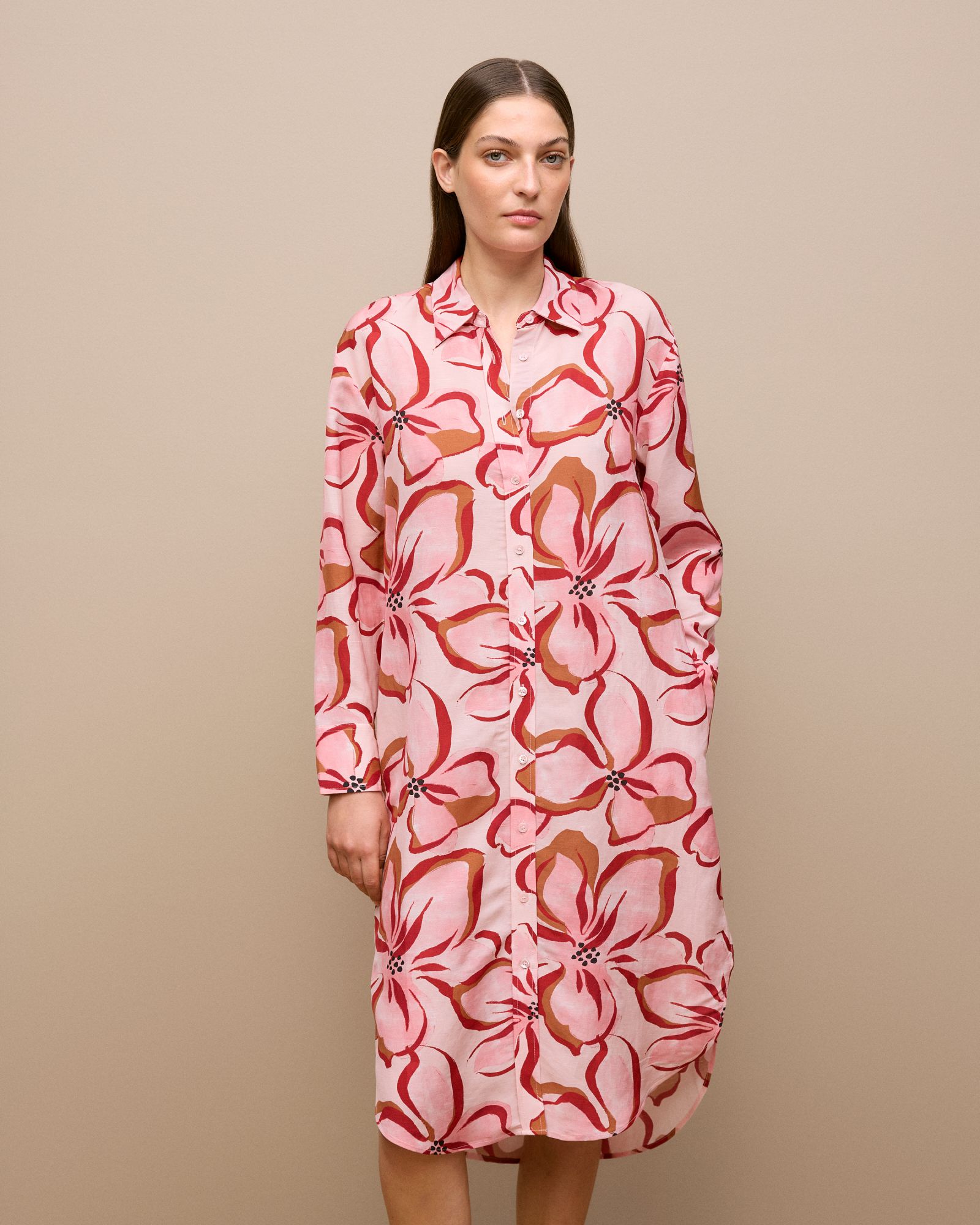 Peony Relaxed Shirt Dress in Soft Pink