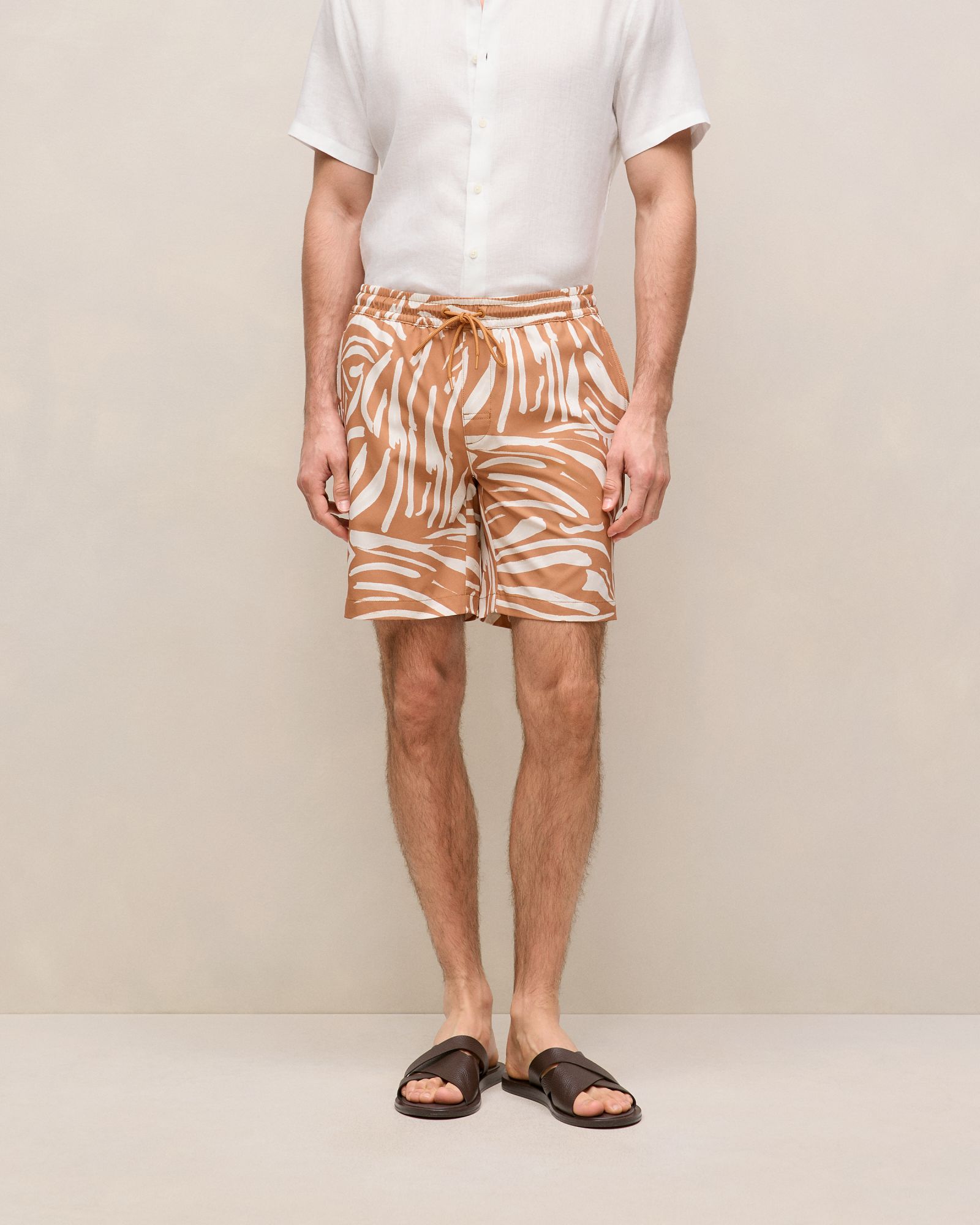 Brushstroke Swim Short in Butterscotch Brown