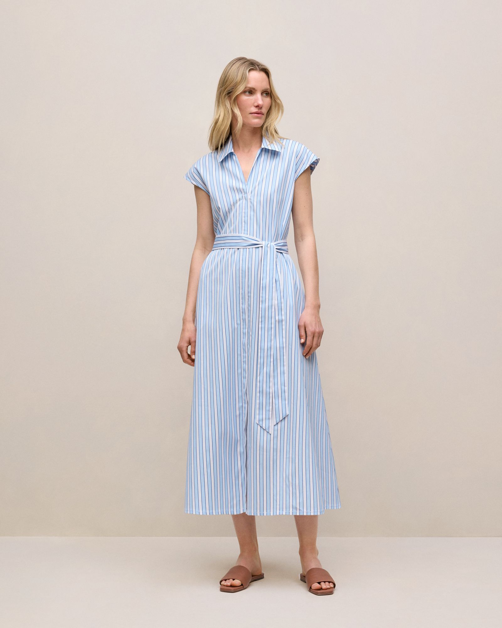 Sateen Regency Stripe Shirt Dress in Pastel Blue