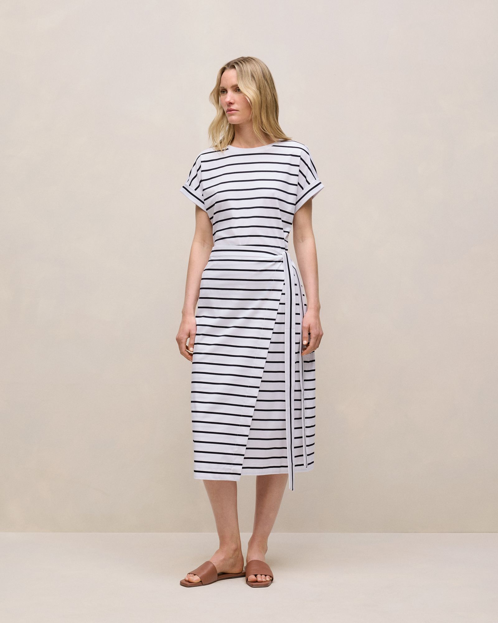 Cotton Stripe Wrap Detail T-shirt Dress in Night Sky