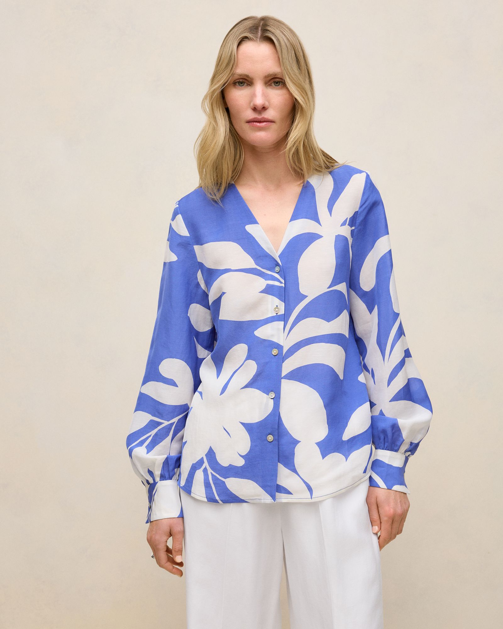Marea Textured V Neck Blouse in Vivid Blue