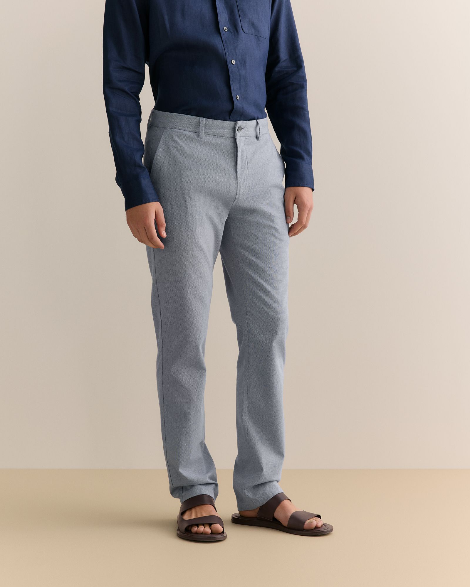 Regular Fit Yarn Dyed Cotton Dobby Chino in Strong Blue