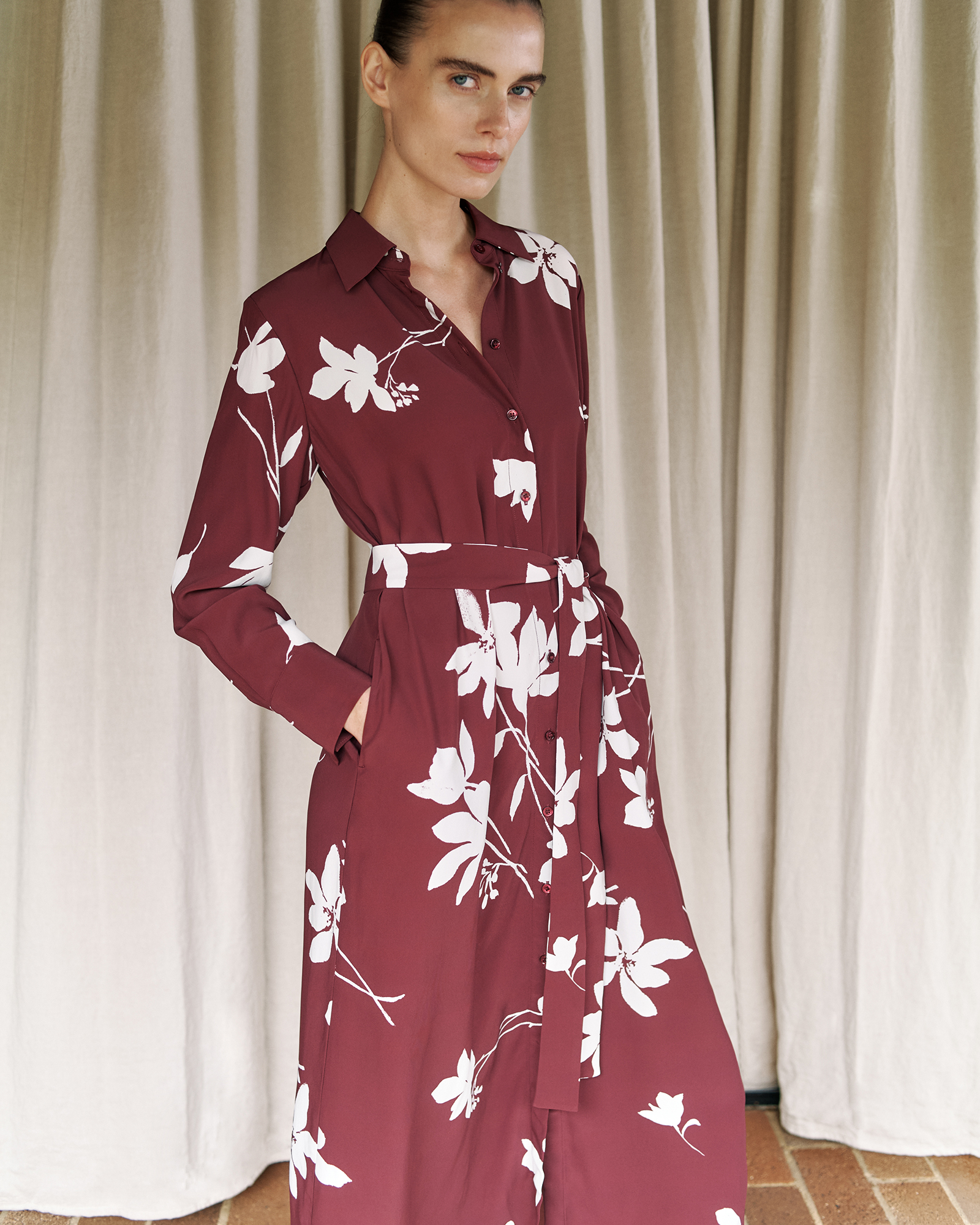 Wren Floral Shirt Dress in Auburn