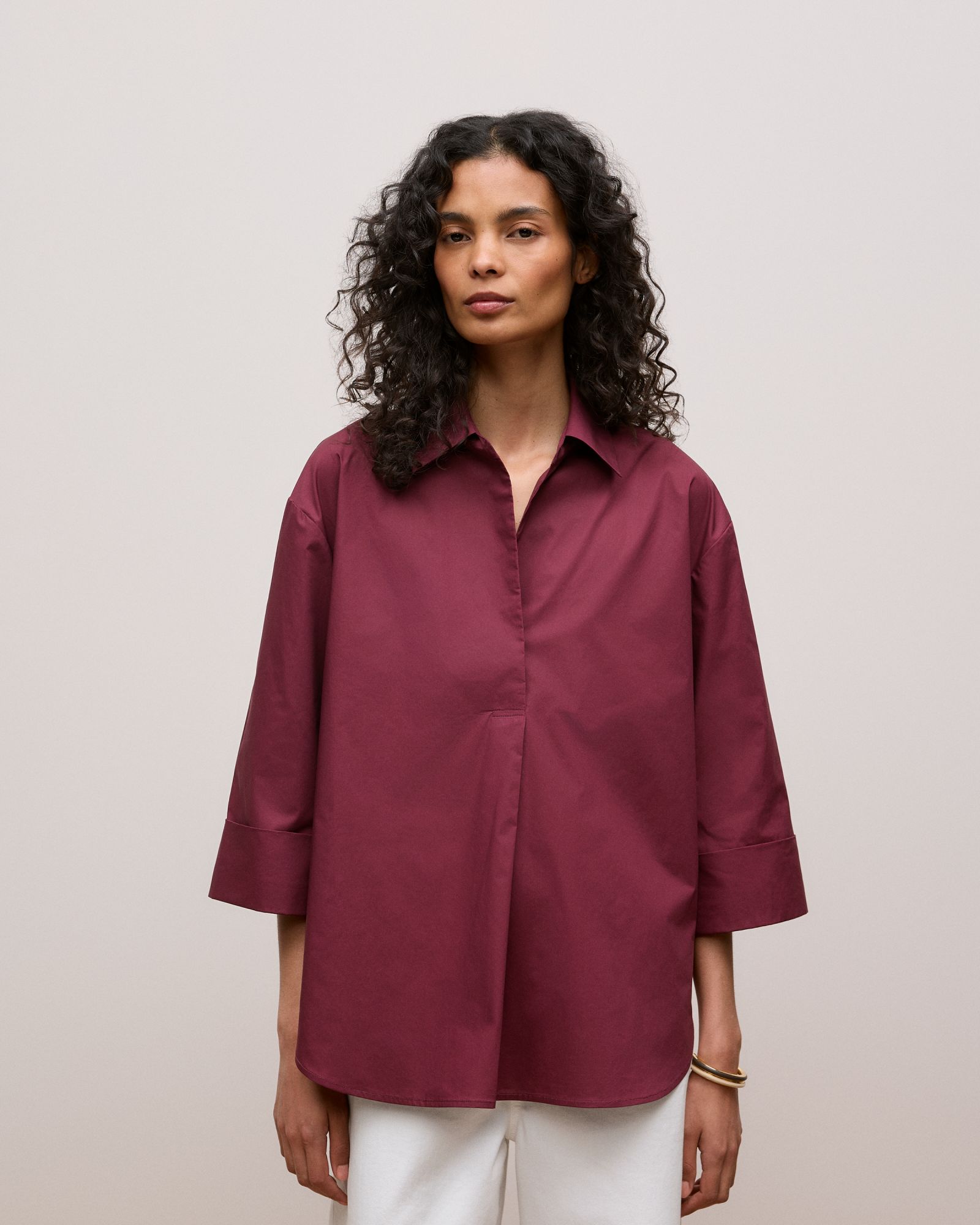 Cotton Poplin Half Sleeve Shirt in Auburn