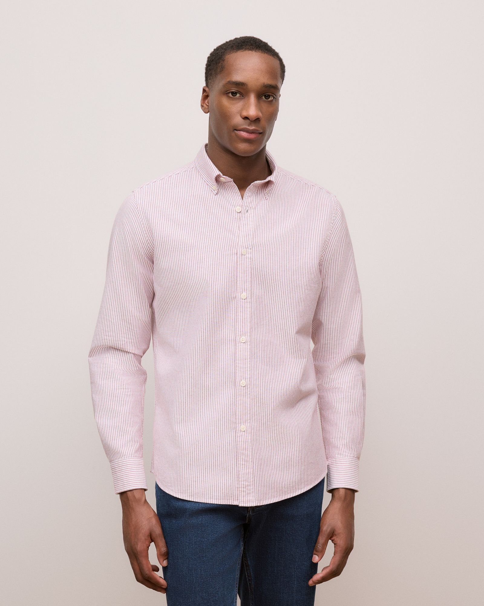 Regular Fit Yarn Dyed Stripe Oxford Shirt in Auburn
