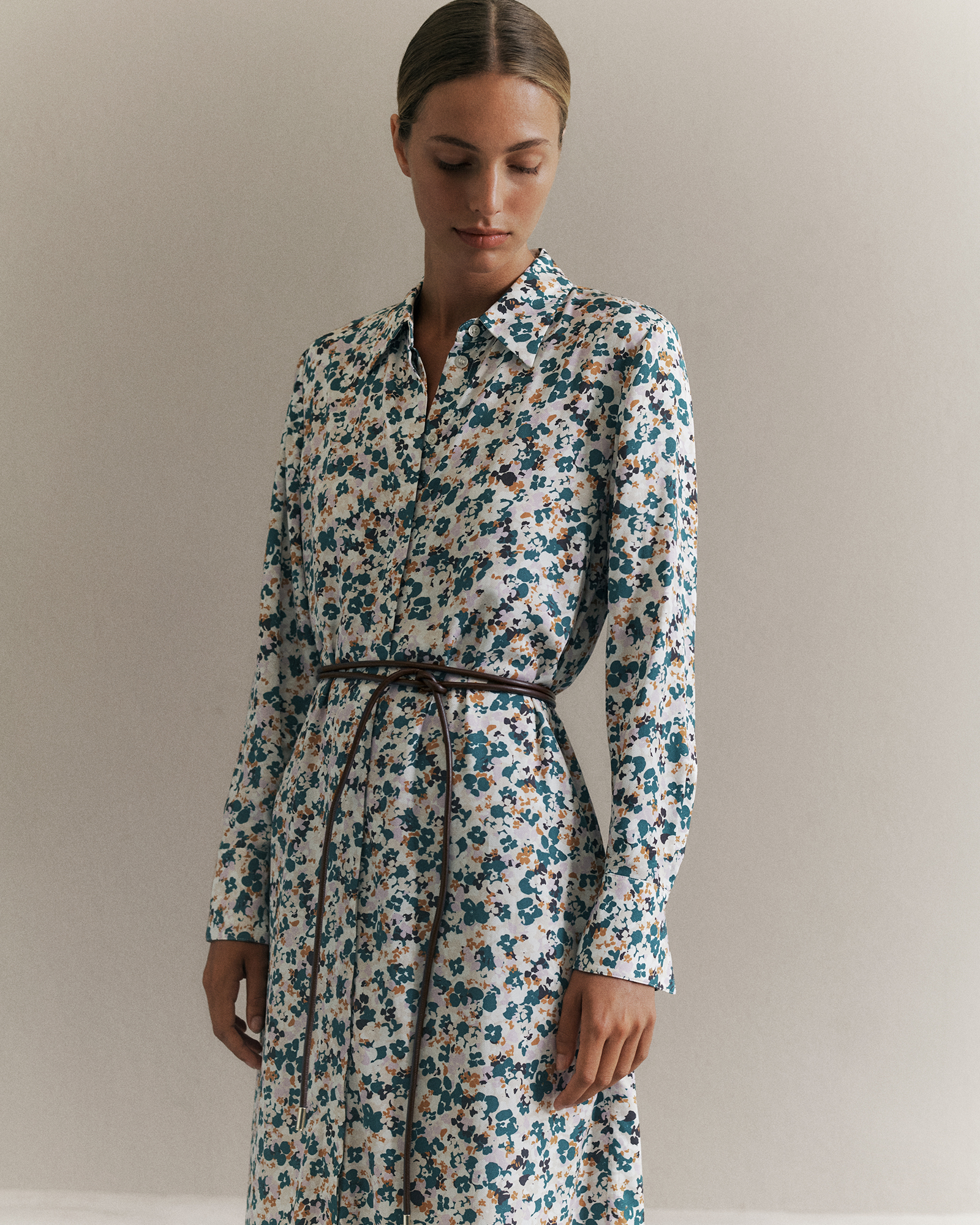 Liora Floral Belted Dress in Forest