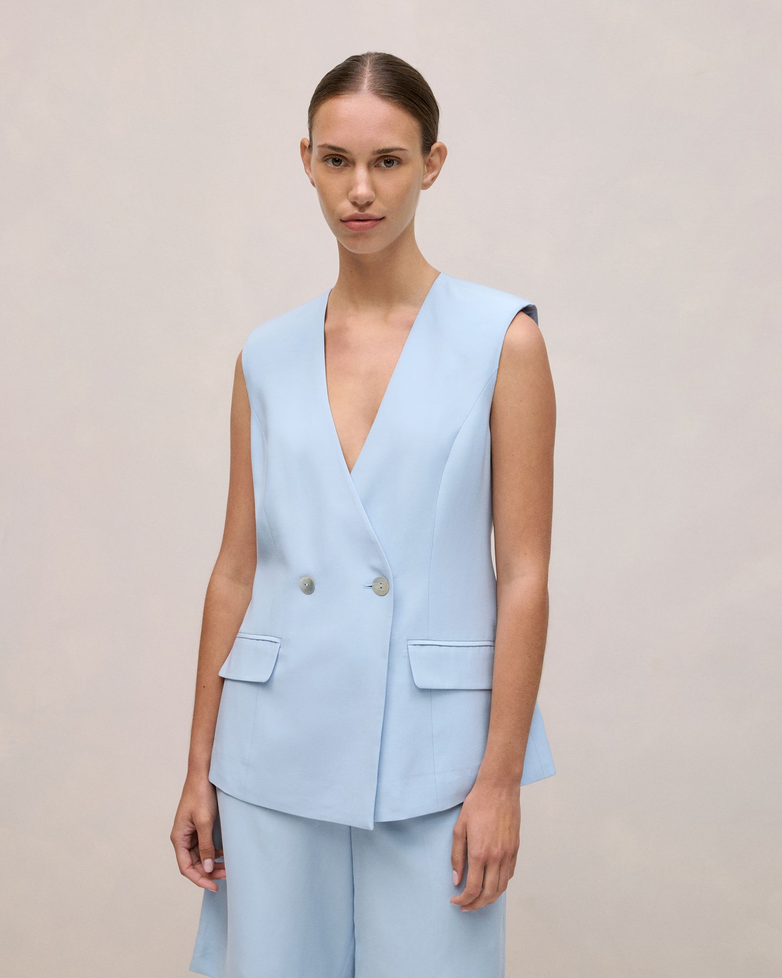 Tailored Double Breasted Vest in Blue Marble