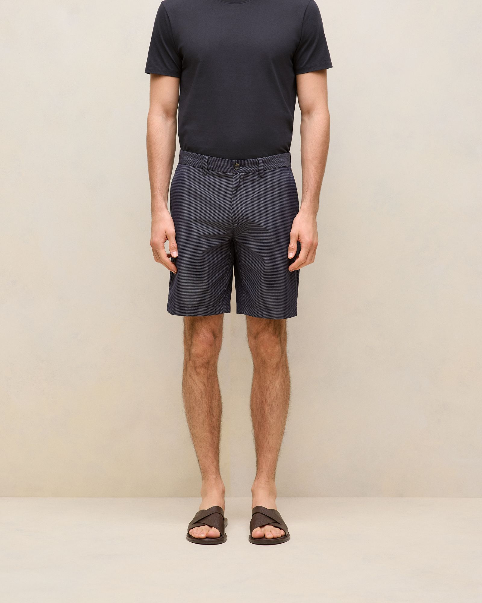 Yarn Dyed Cotton Stripe Short in Navy