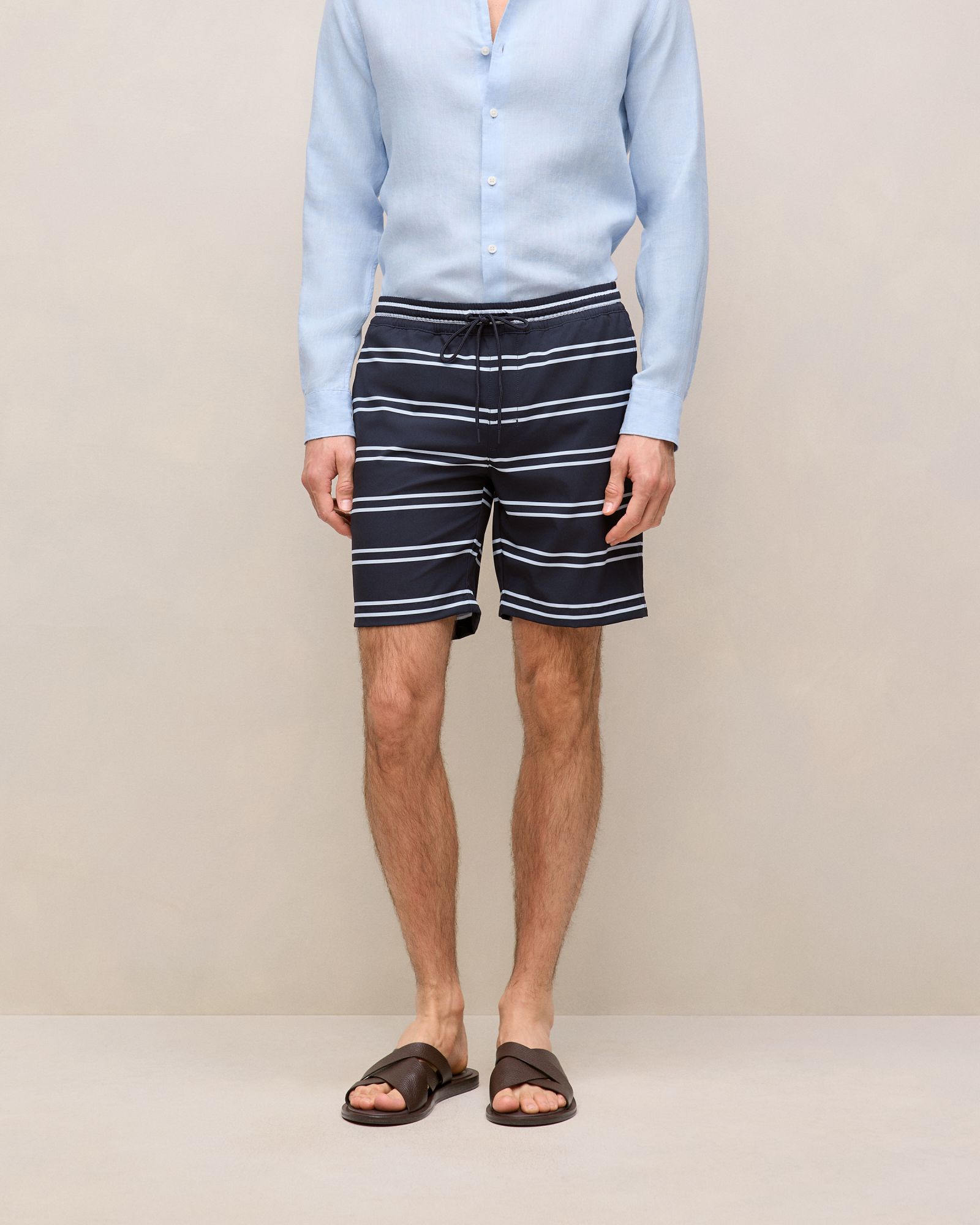 Double Stripe Swim Short in Navy