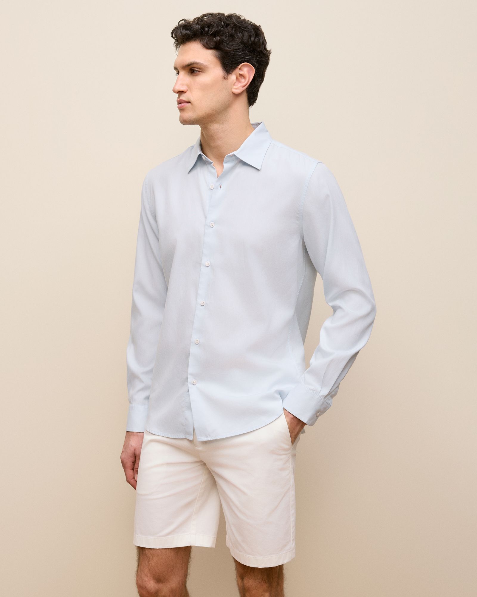 Tailored Fit Soft Long Sleeve Shirt in Ice Blue