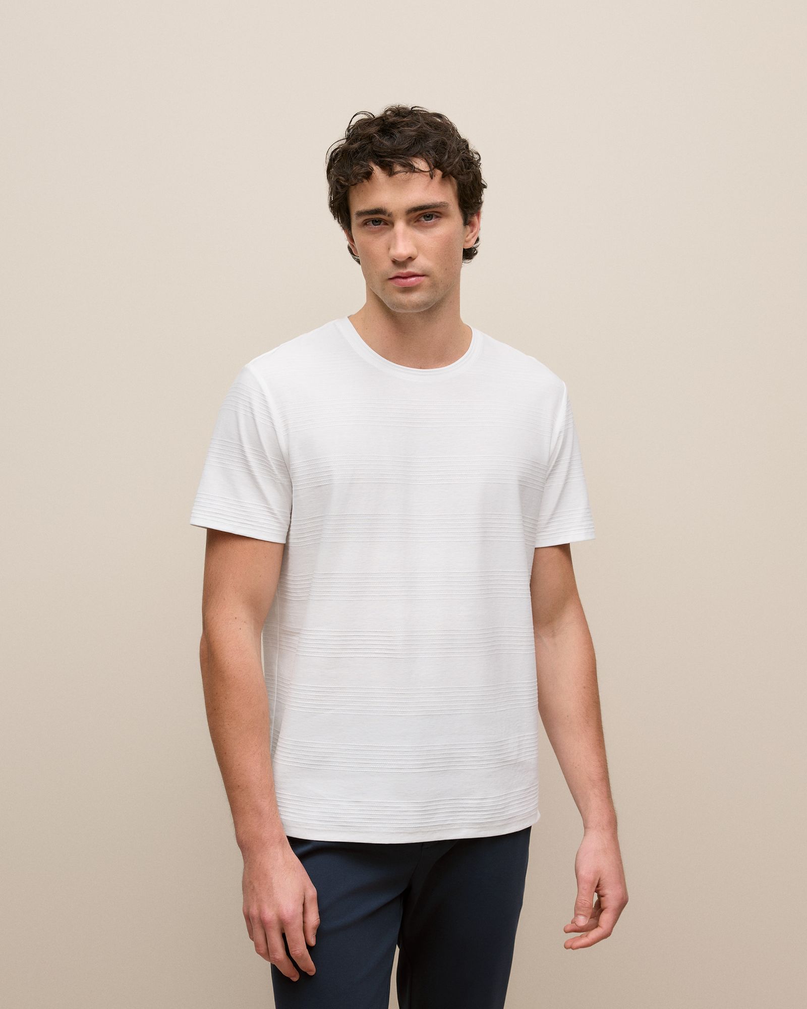 Cotton Jacquard Stripe T-shirt in White