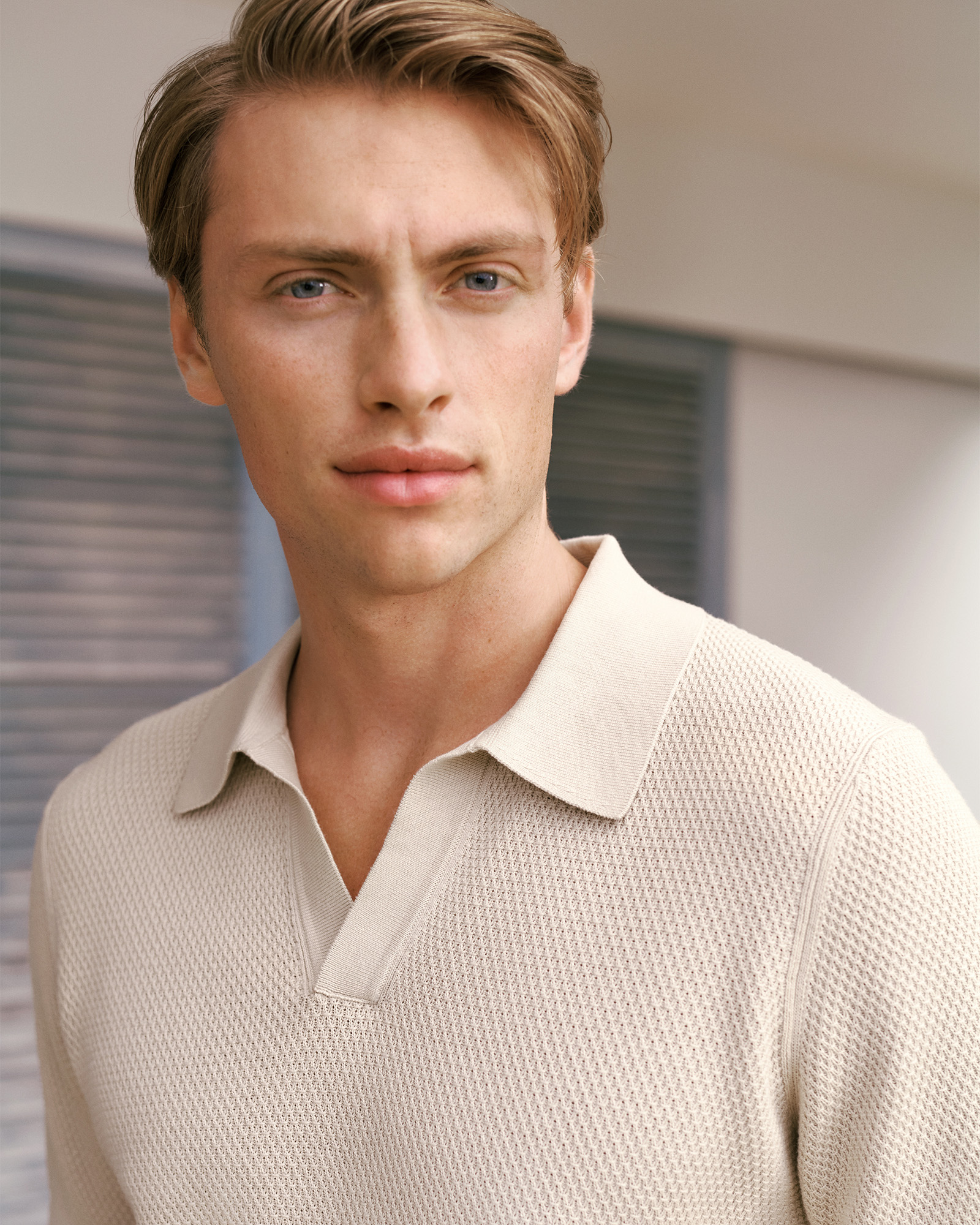 Cotton Texture Stitch Polo in Stone