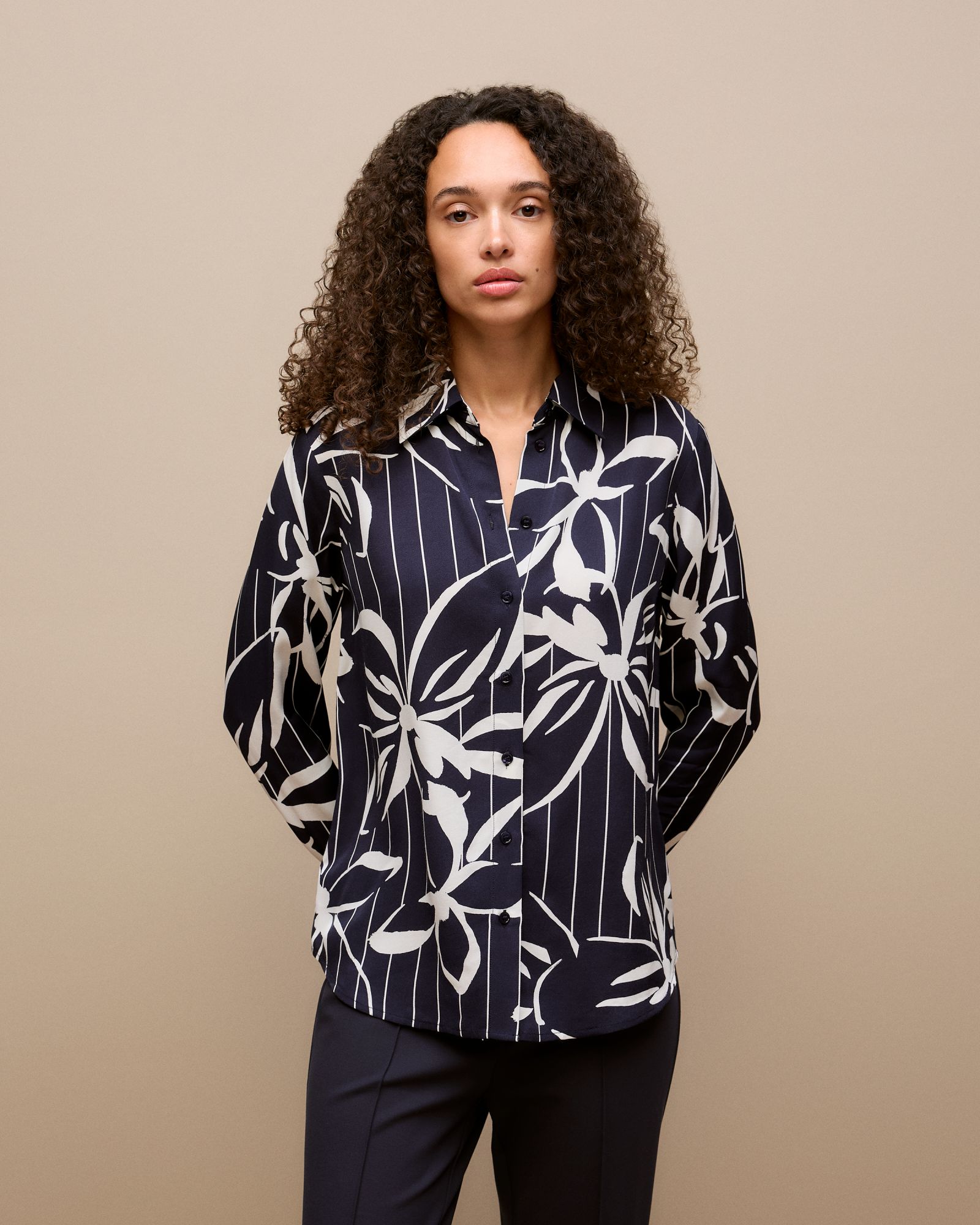Floral Stripe Twill Shirt in Night Sky