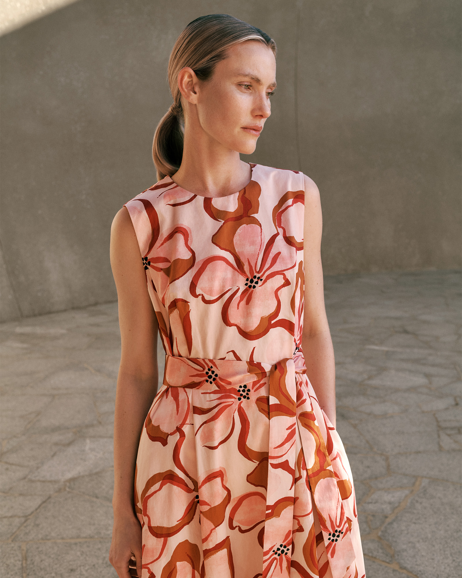Peony Sateen Sleeveless Dress in Soft Pink