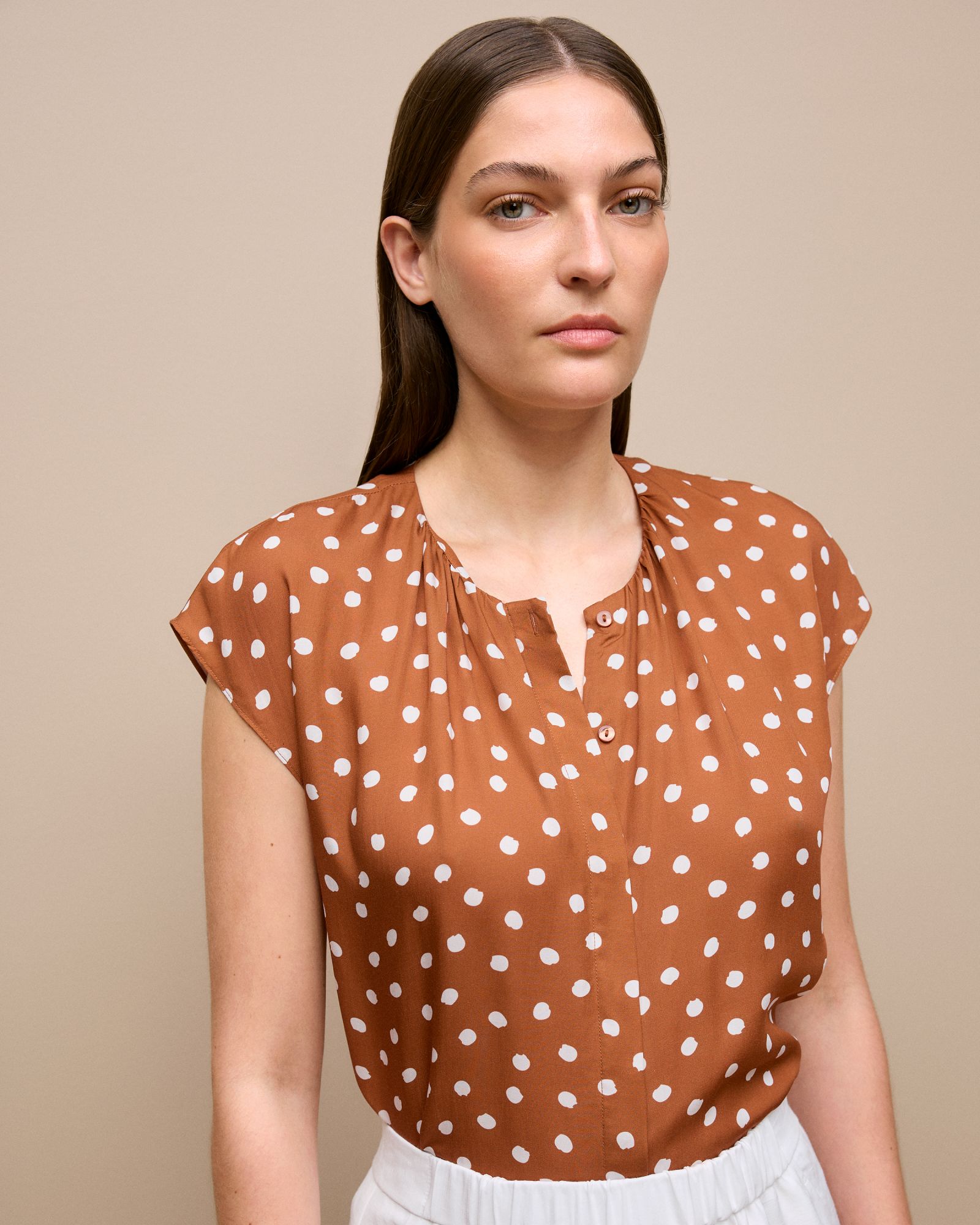 Spot Modal Cap Sleeve Blouse in Burnt Orange
