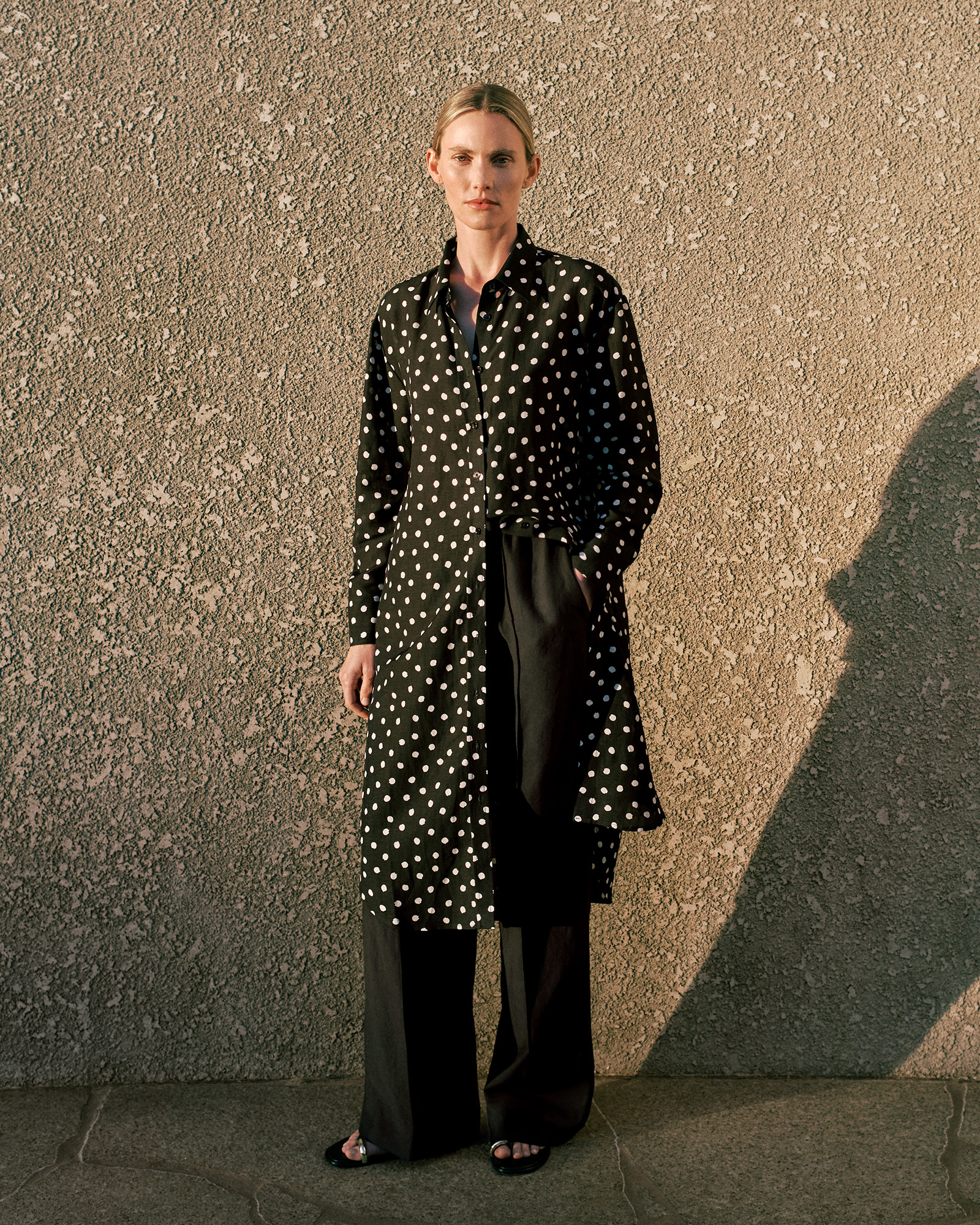 Spot Relaxed Shirt Dress in Black