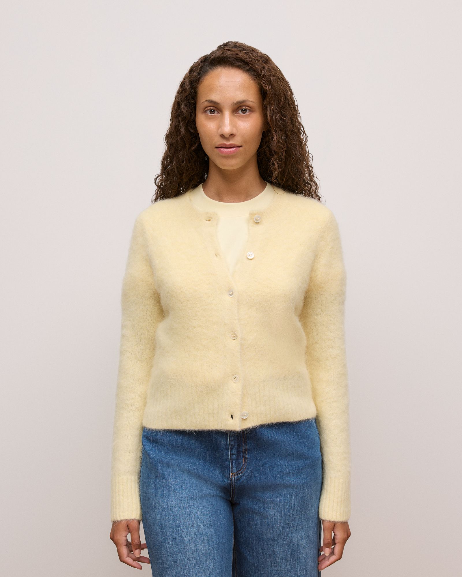 Brushed Alpaca Button Through Cardigan in Winter Butter