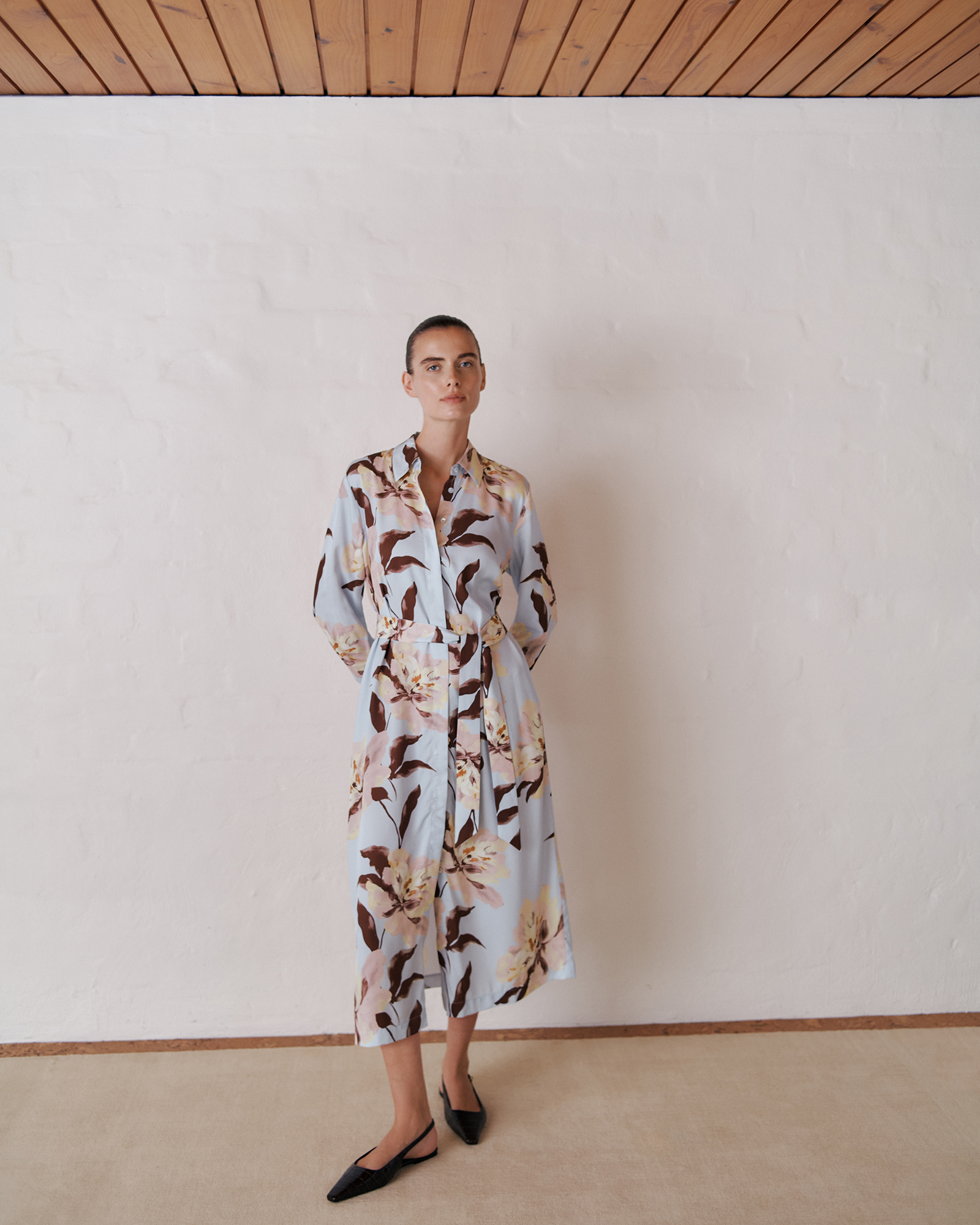 Camellia Shirt Dress in Soft Blue