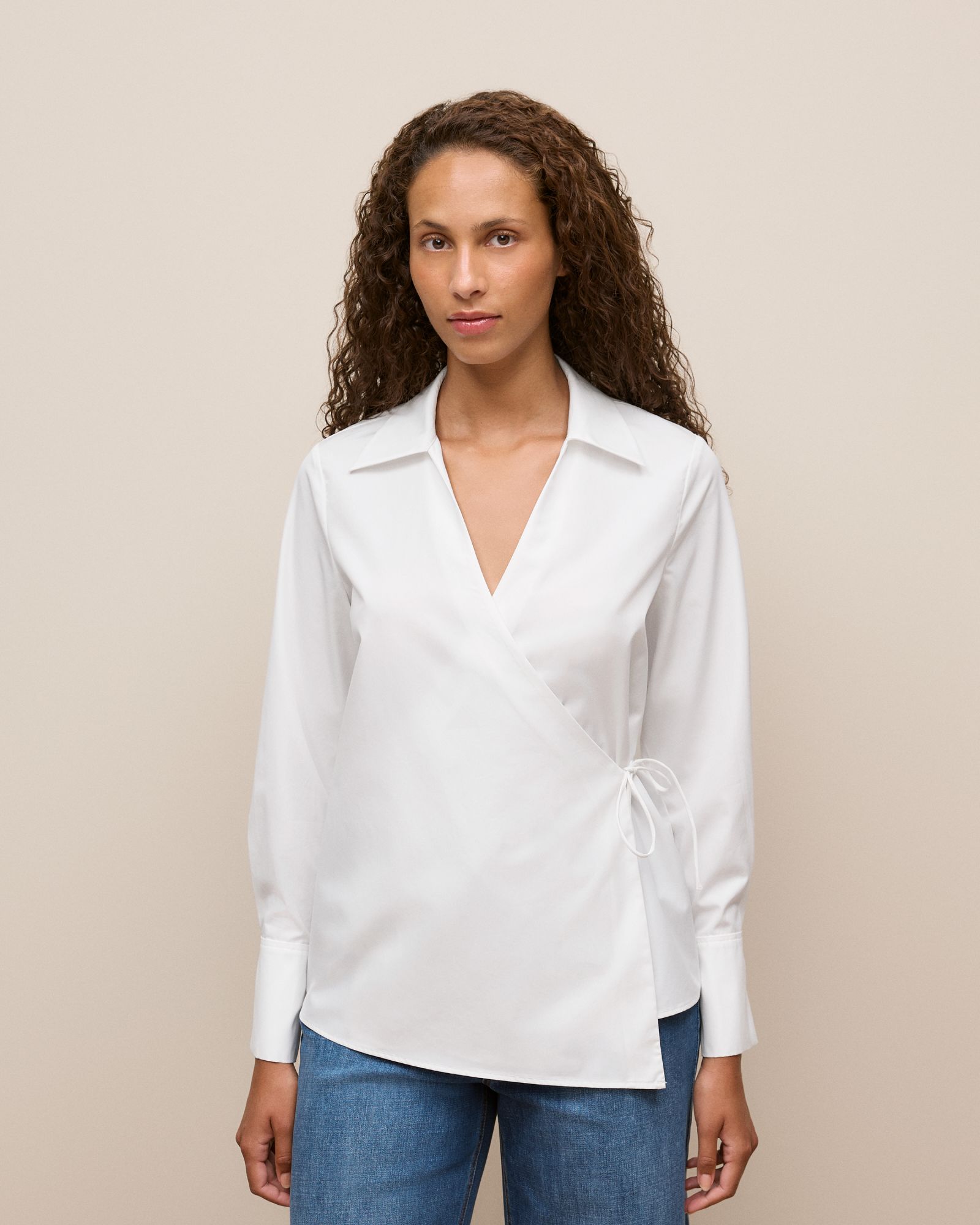 Cotton Poplin Wrap Shirt in Marshmallow