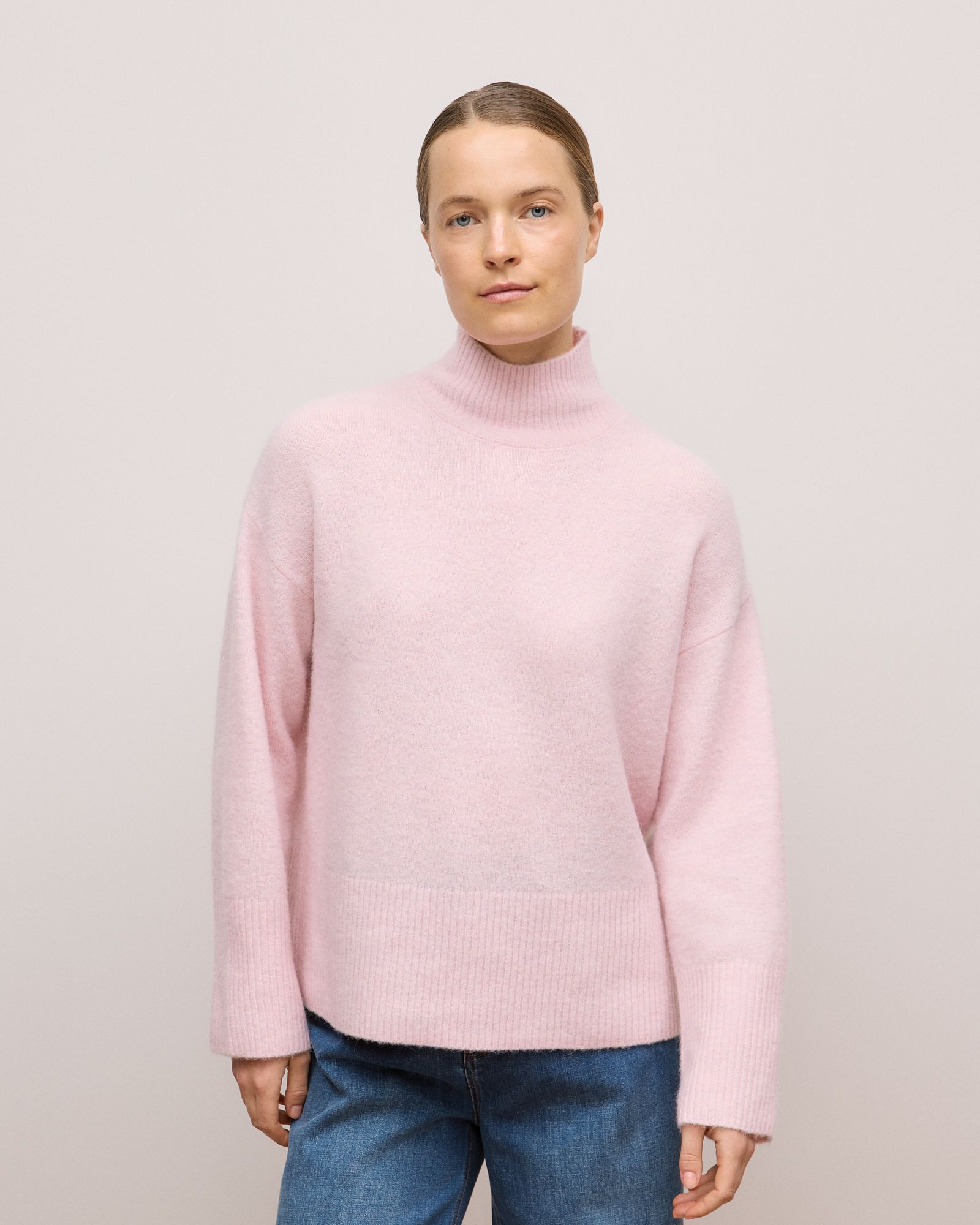 Alpaca Merino Blend Relaxed Mock Neck in Light Blush