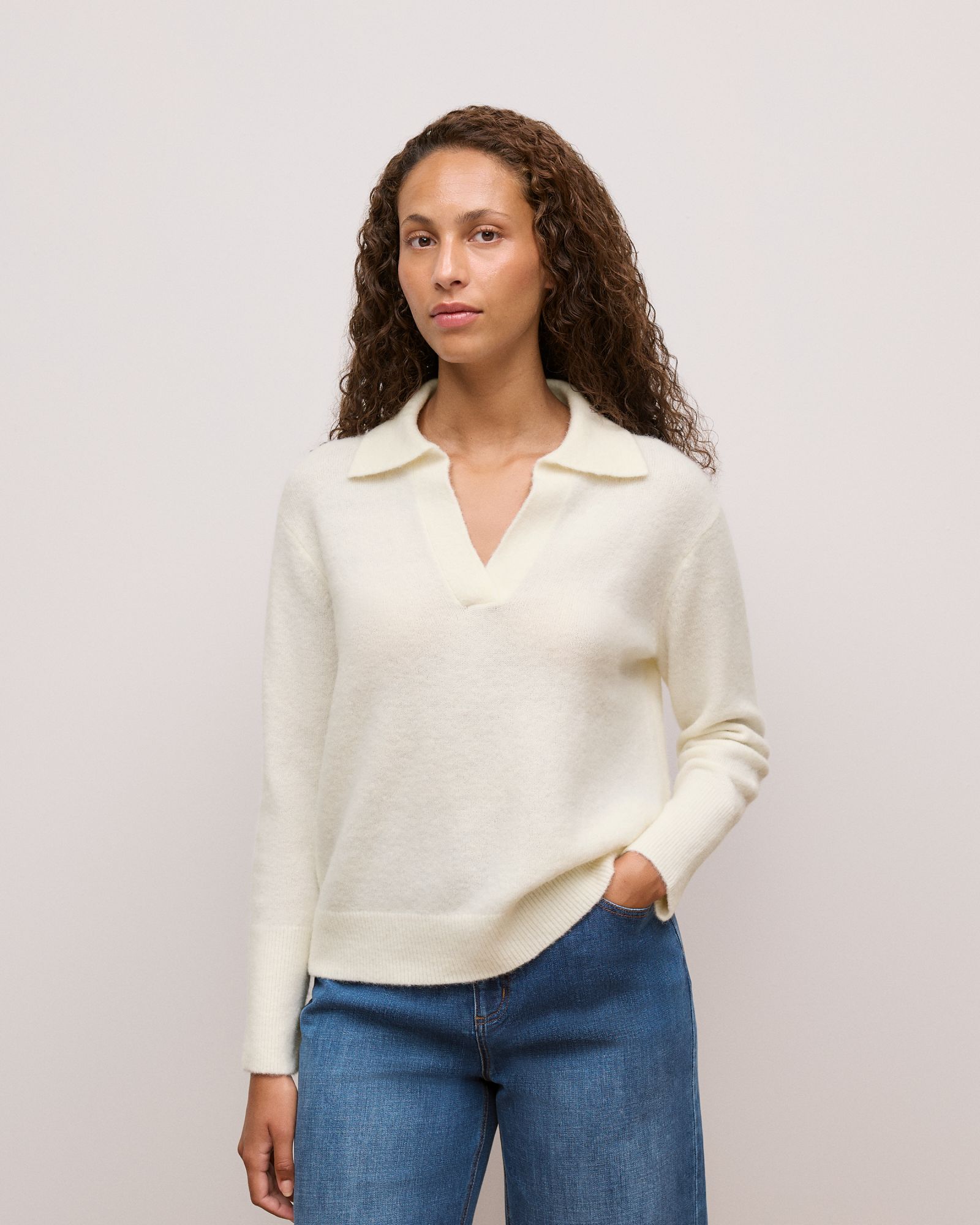 Alpaca Merino Blend Polo in Marshmallow
