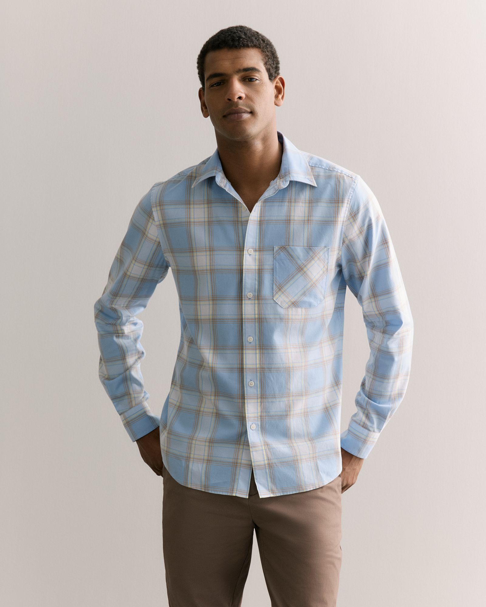 Regular Fit Supima Cotton Gradient Check Shirt in Pale Blue