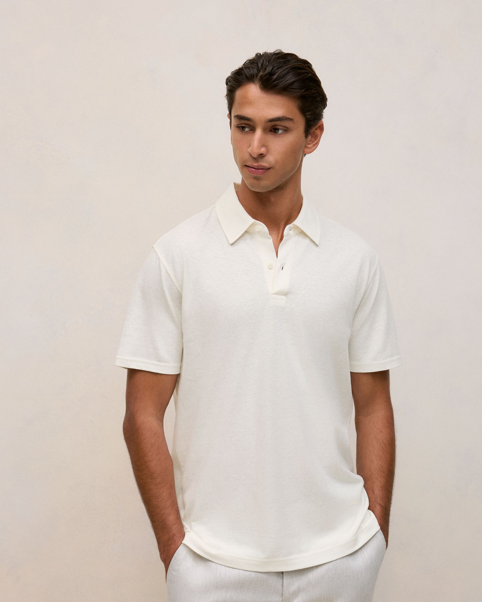 Linen Cotton Jersey Polo in Parchment
