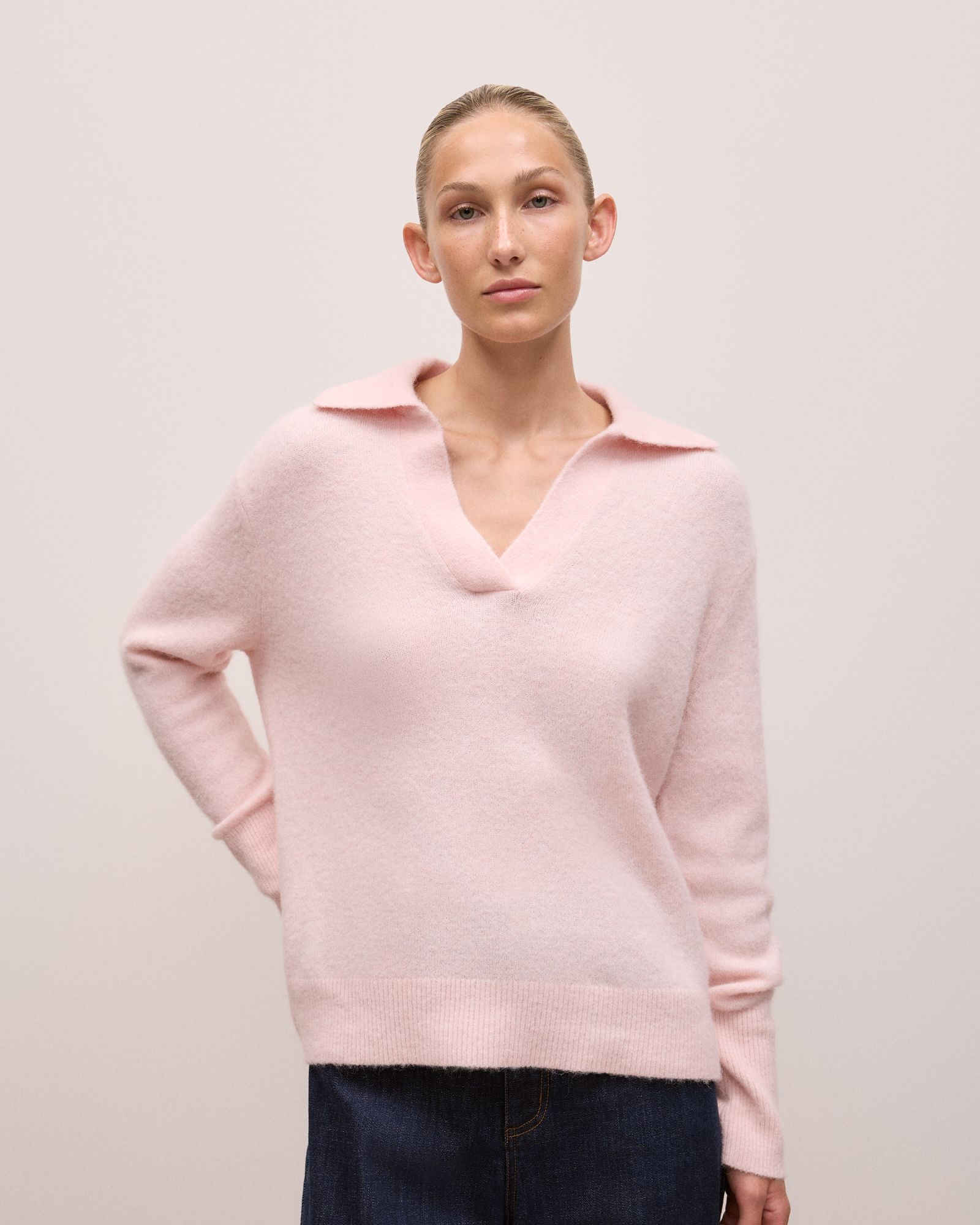 Alpaca Merino Blend Polo in Rose Quartz
