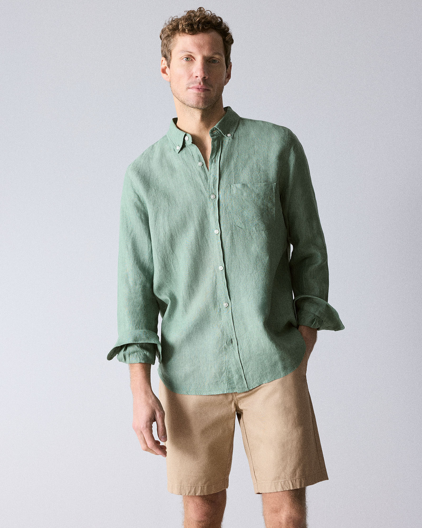 Regular Fit Delave Linen Long Sleeve Shirt in Willow